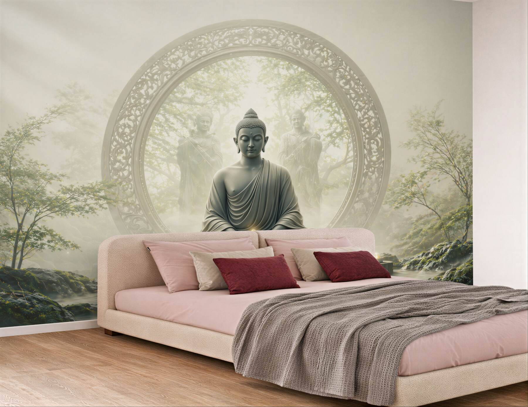 Fototapeta Budda w medytacji w mistycznym ogrodzie zen