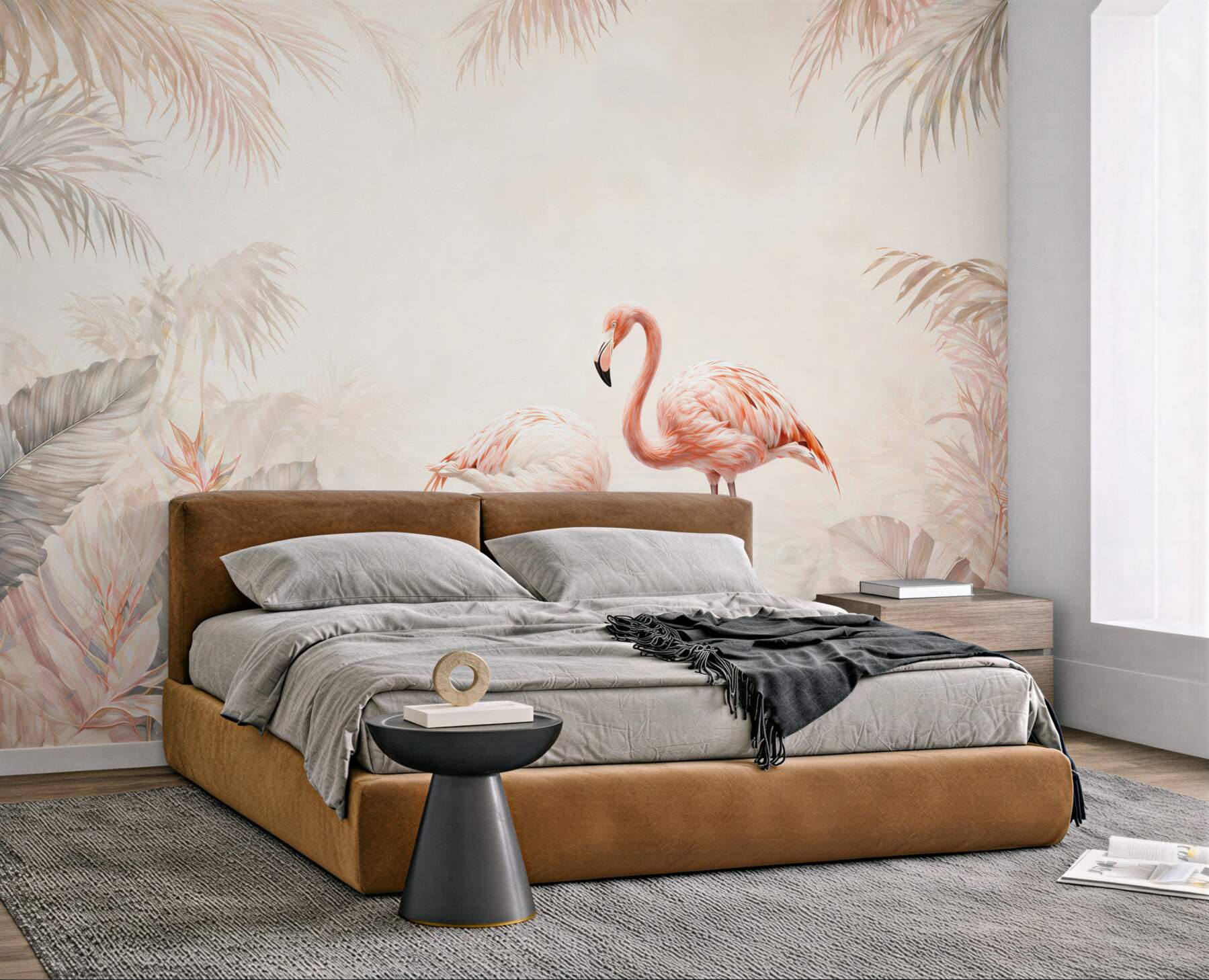 Fototapeta różowe flamingi w pastelowej dżungli subtelna i elegancka