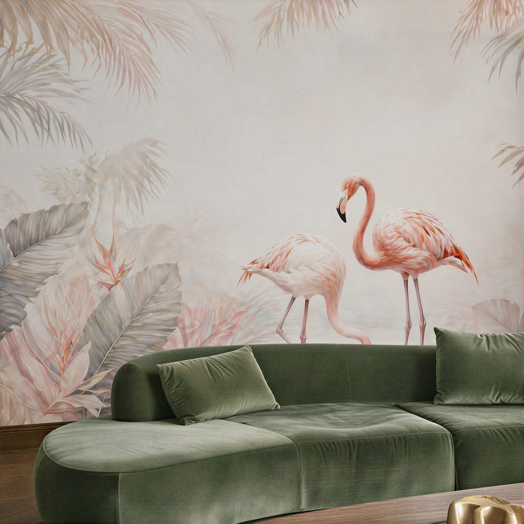 Fototapeta różowe flamingi w pastelowej dżungli subtelna i elegancka