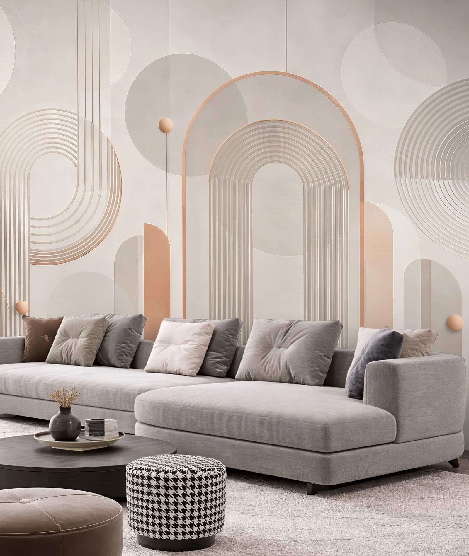 Fototapeta geometryczne łuki i koła beżowe nowoczesne 3D