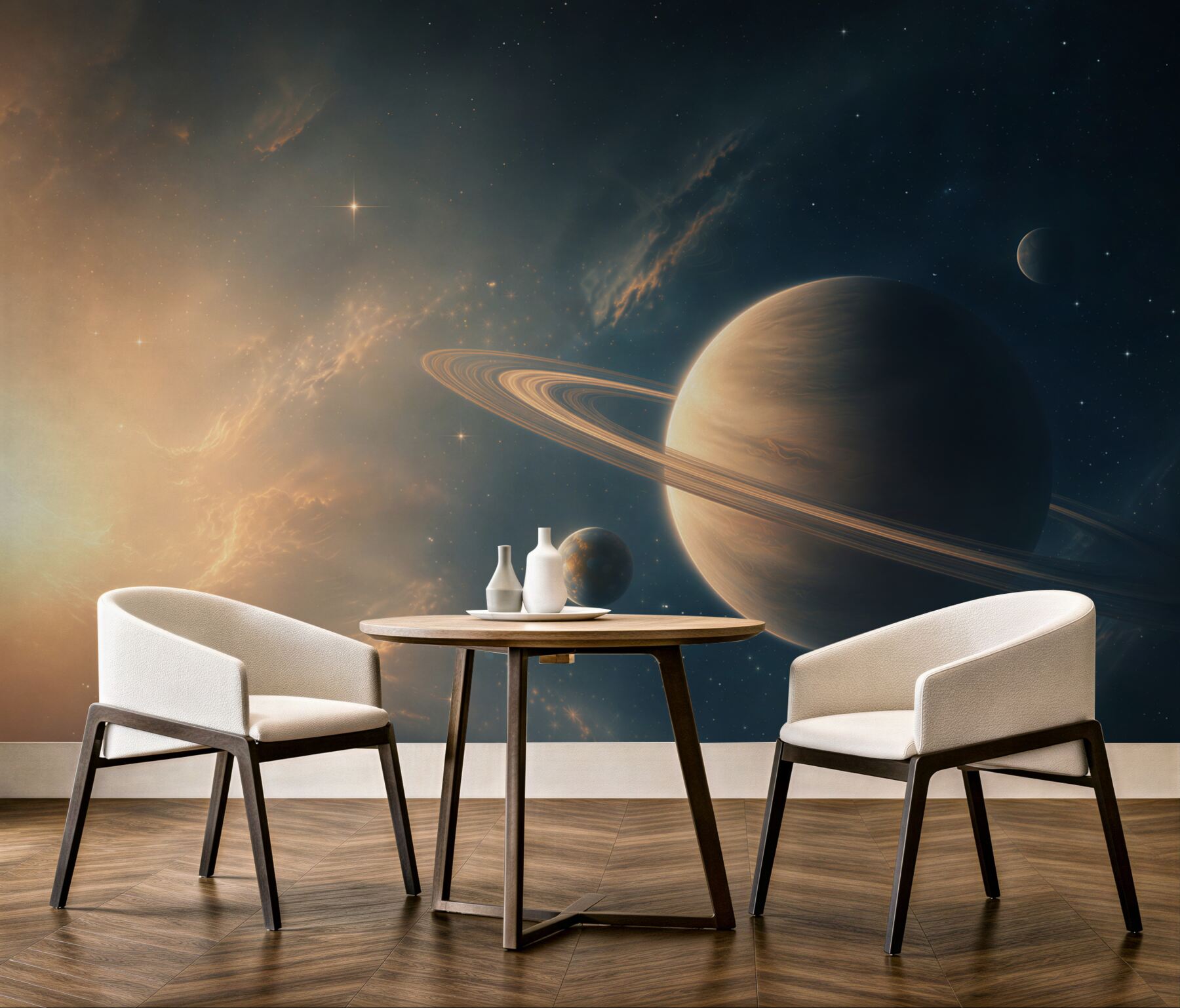 Fototapeta planeta z pierścieniami w kosmosie nowoczesna i nastrojowa