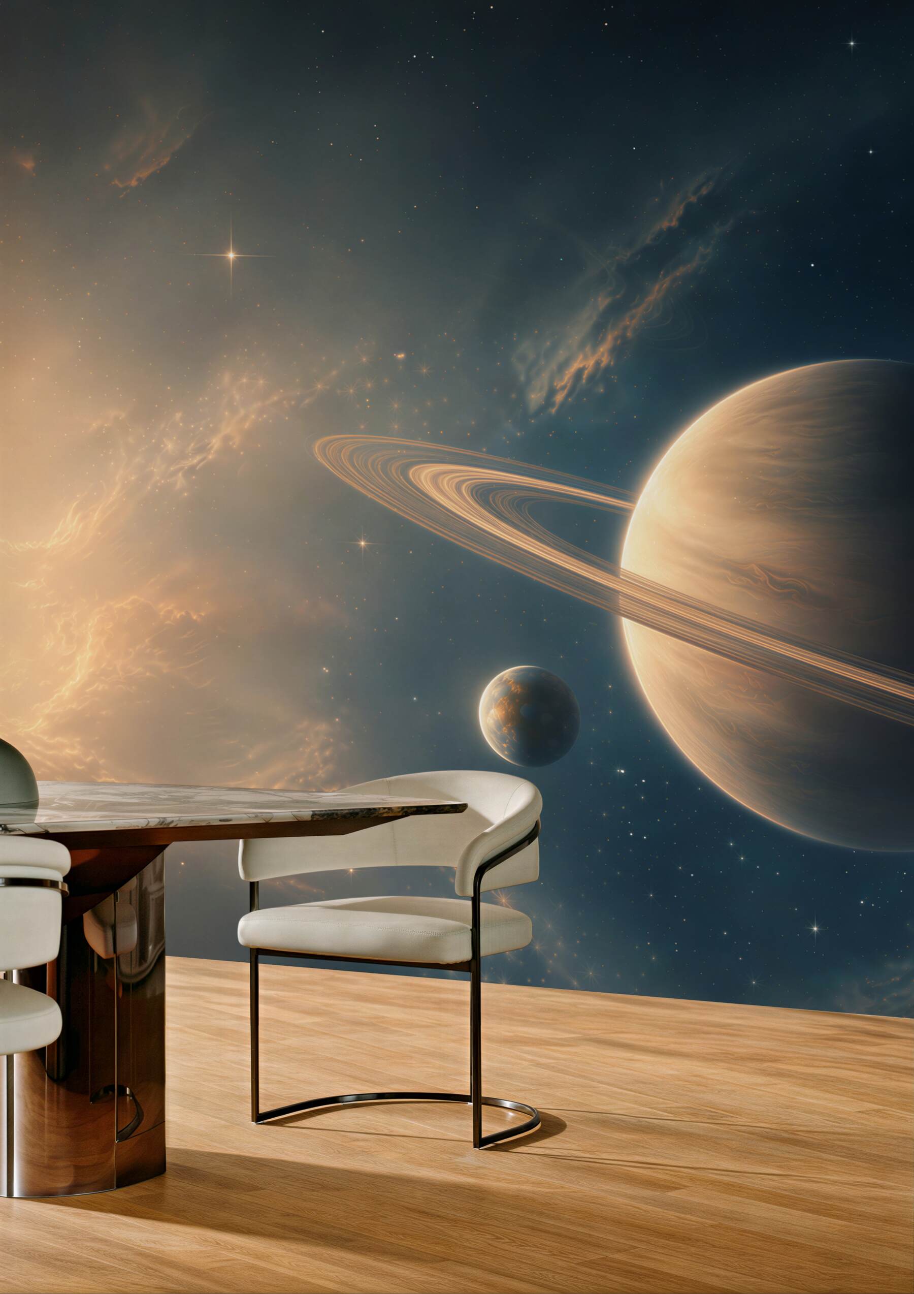 Fototapeta planeta z pierścieniami w kosmosie nowoczesna i nastrojowa