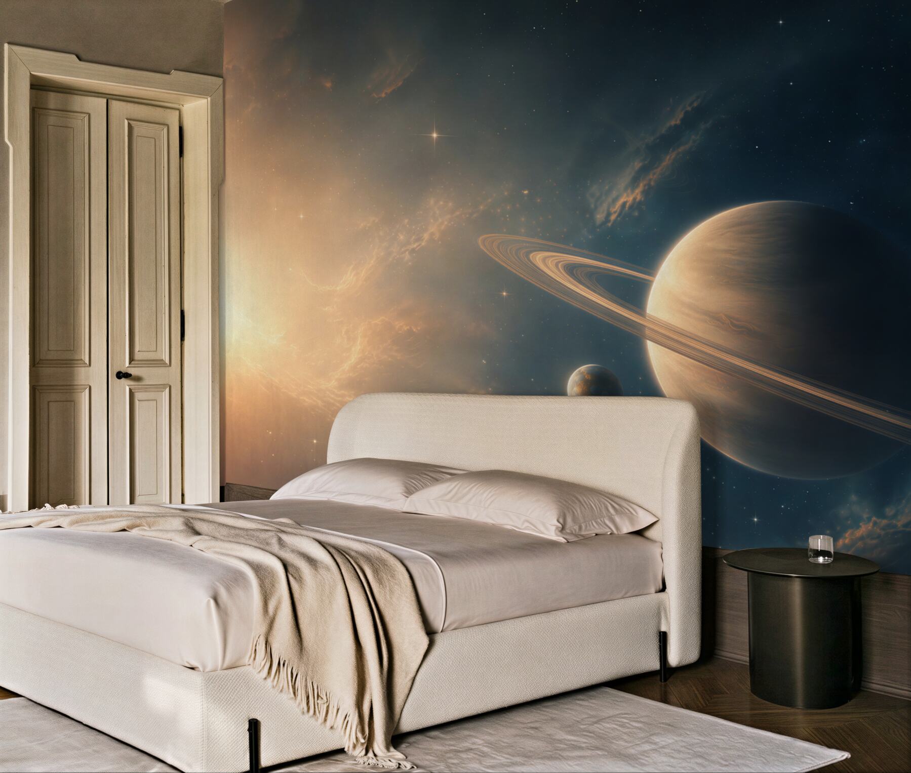 Fototapeta planeta z pierścieniami w kosmosie nowoczesna i nastrojowa