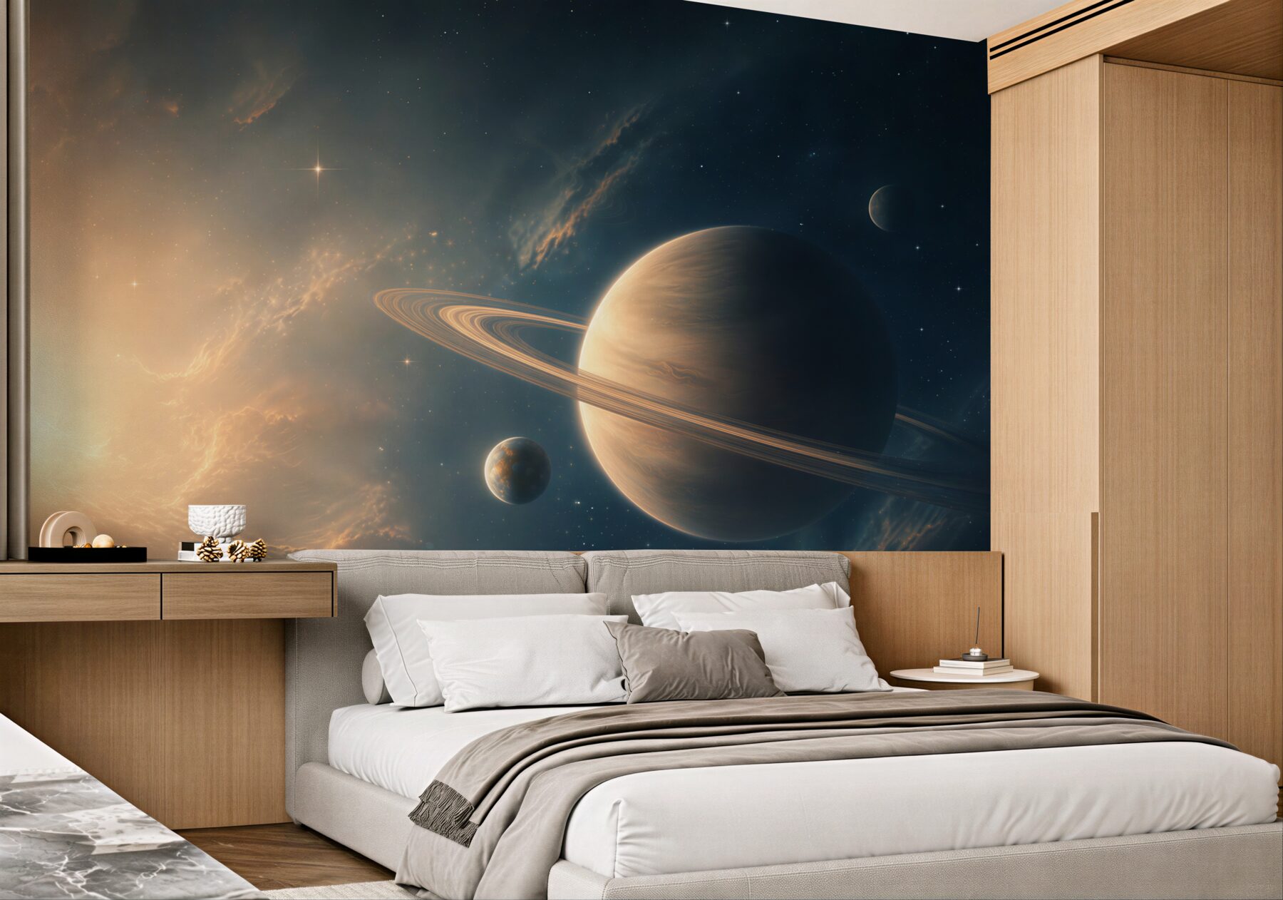 Fototapeta planeta z pierścieniami w kosmosie nowoczesna i nastrojowa
