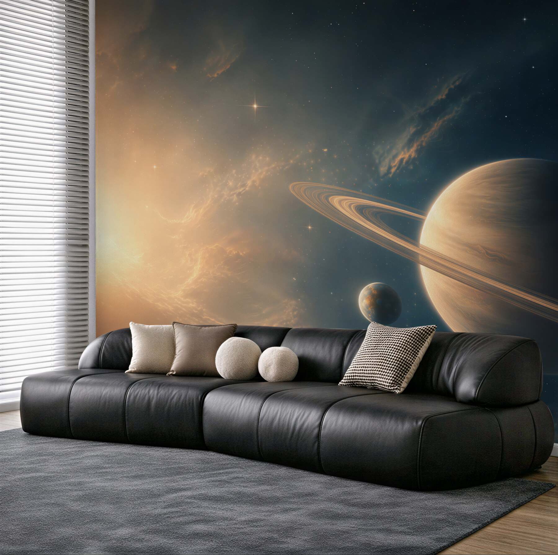 Fototapeta planeta z pierścieniami w kosmosie nowoczesna i nastrojowa