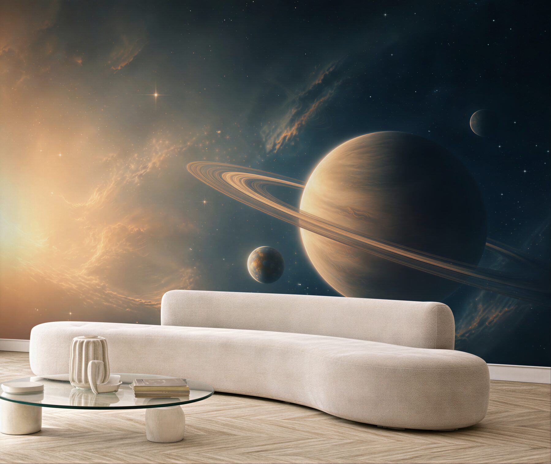 Fototapeta planeta z pierścieniami w kosmosie nowoczesna i nastrojowa