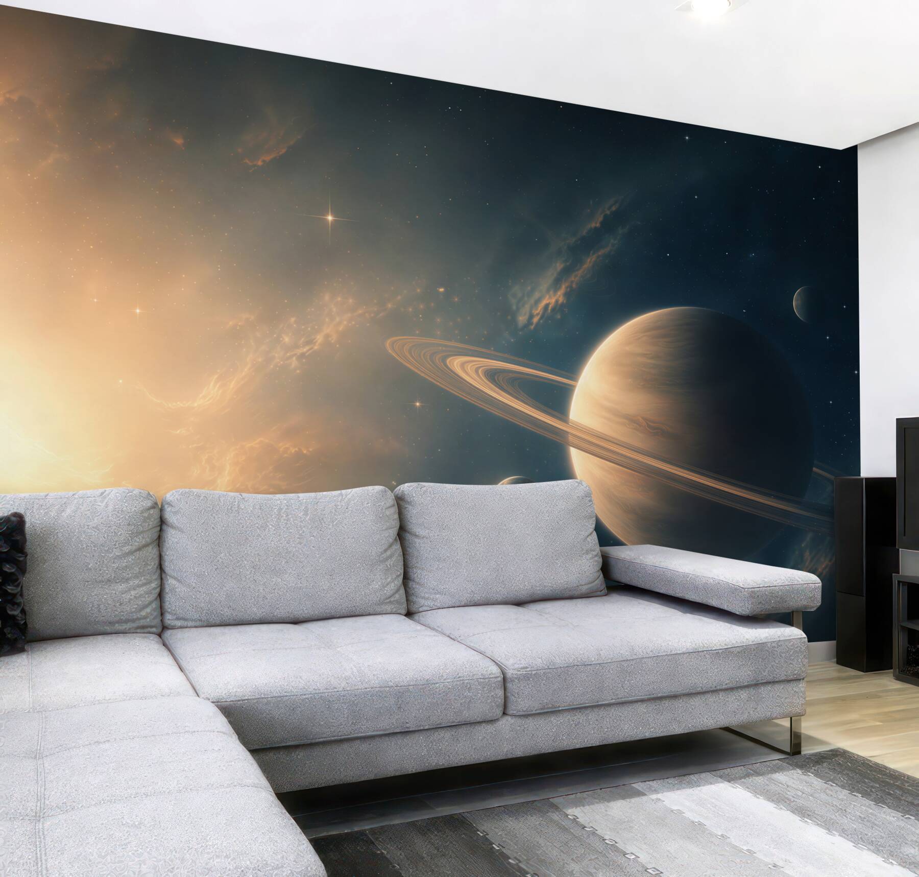 Fototapeta planeta z pierścieniami w kosmosie nowoczesna i nastrojowa