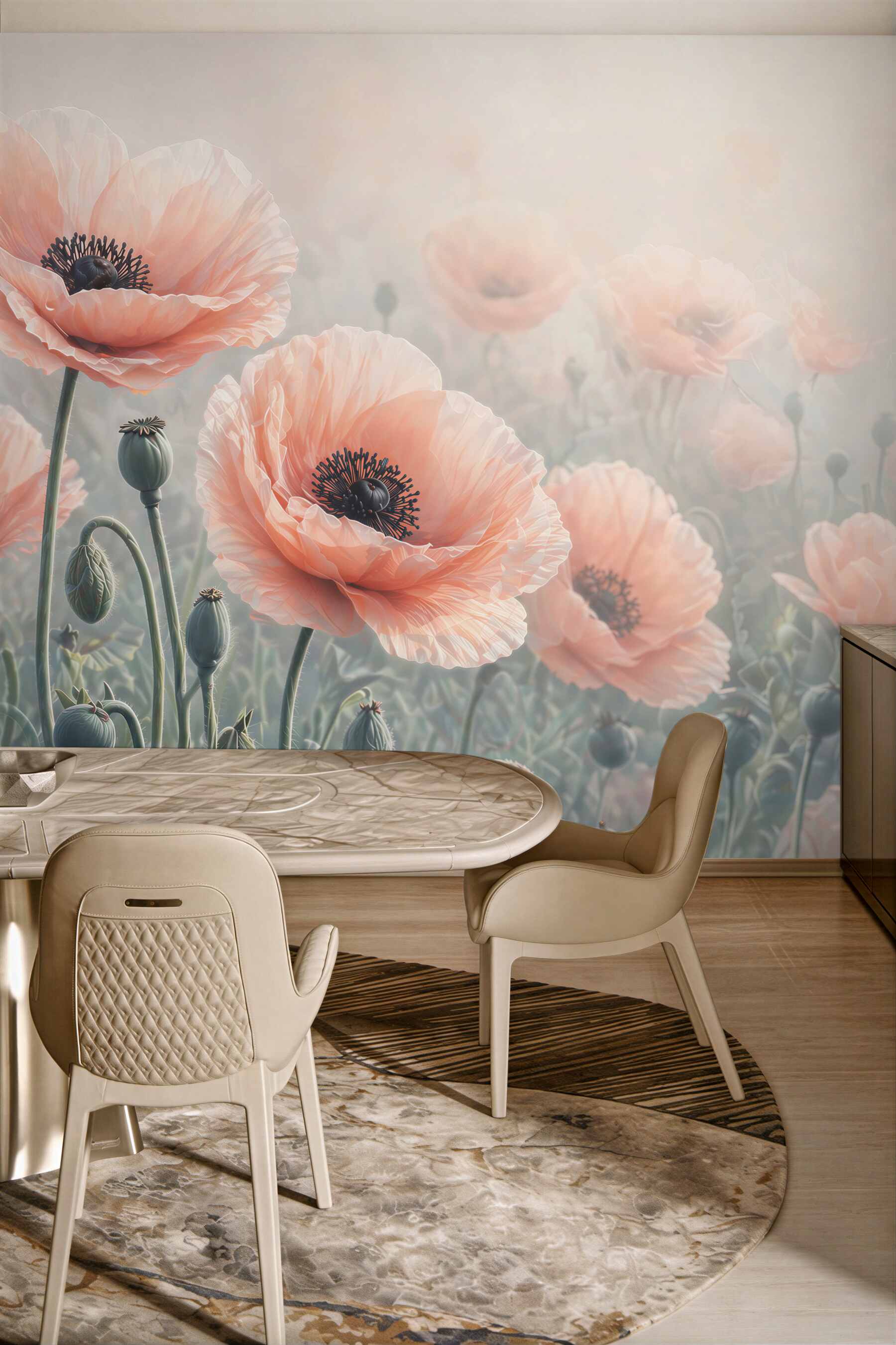 Fototapeta maki pastelowe różowe w romantycznej mgle
