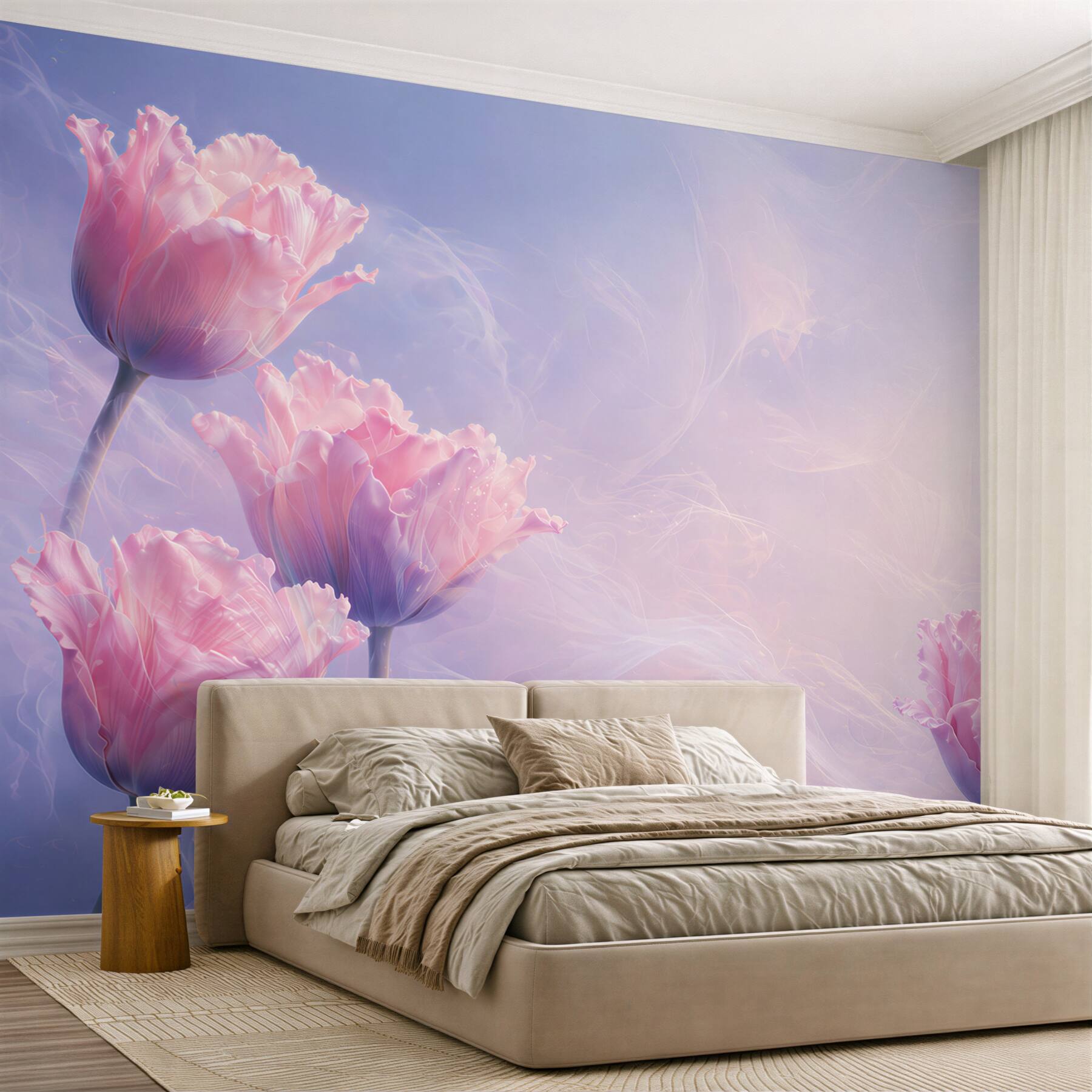 Fototapeta różowe tulipany pastelowe na delikatnym fioletowym tle