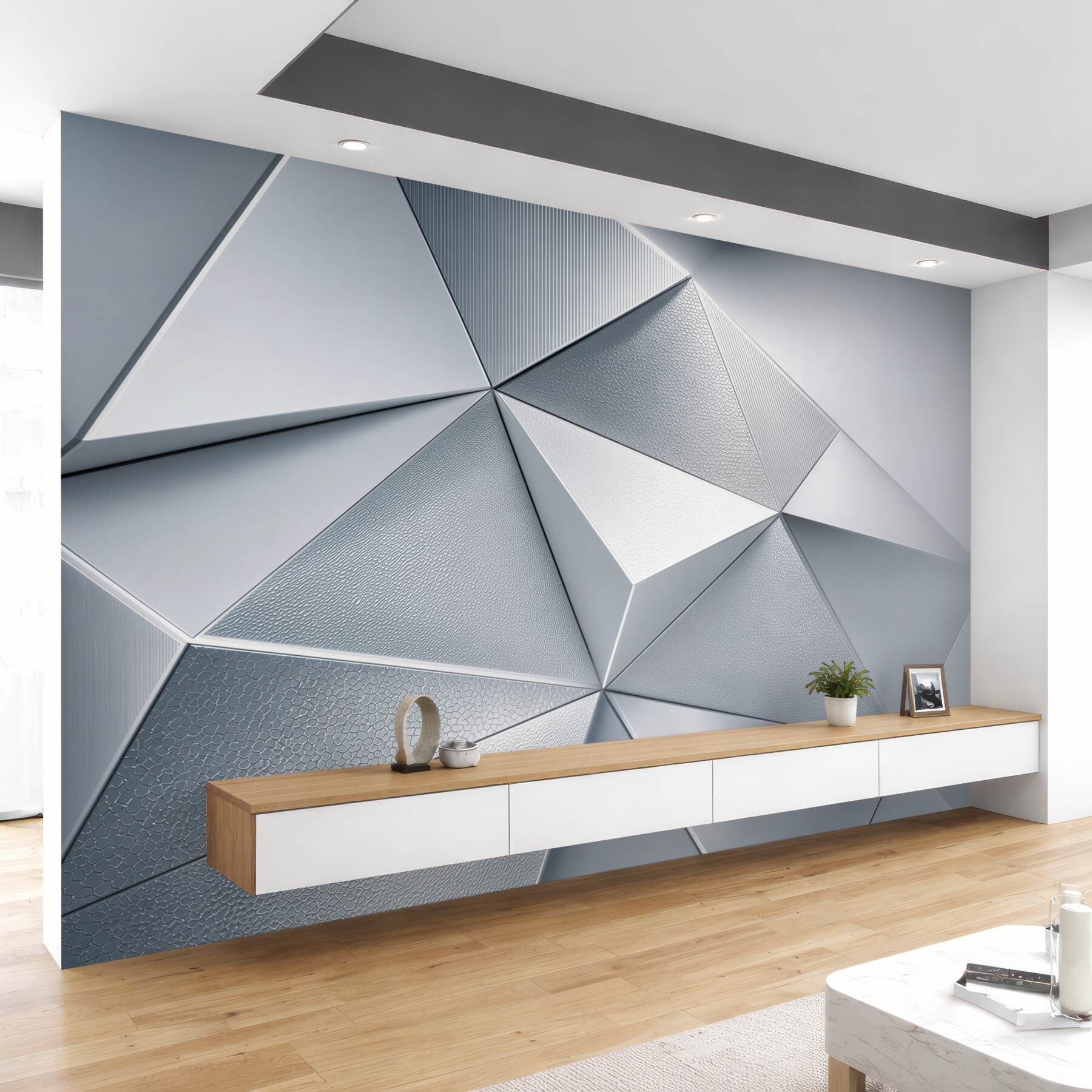 Fototapeta geometryczne trójkąty 3D srebrnoszare nowoczesne