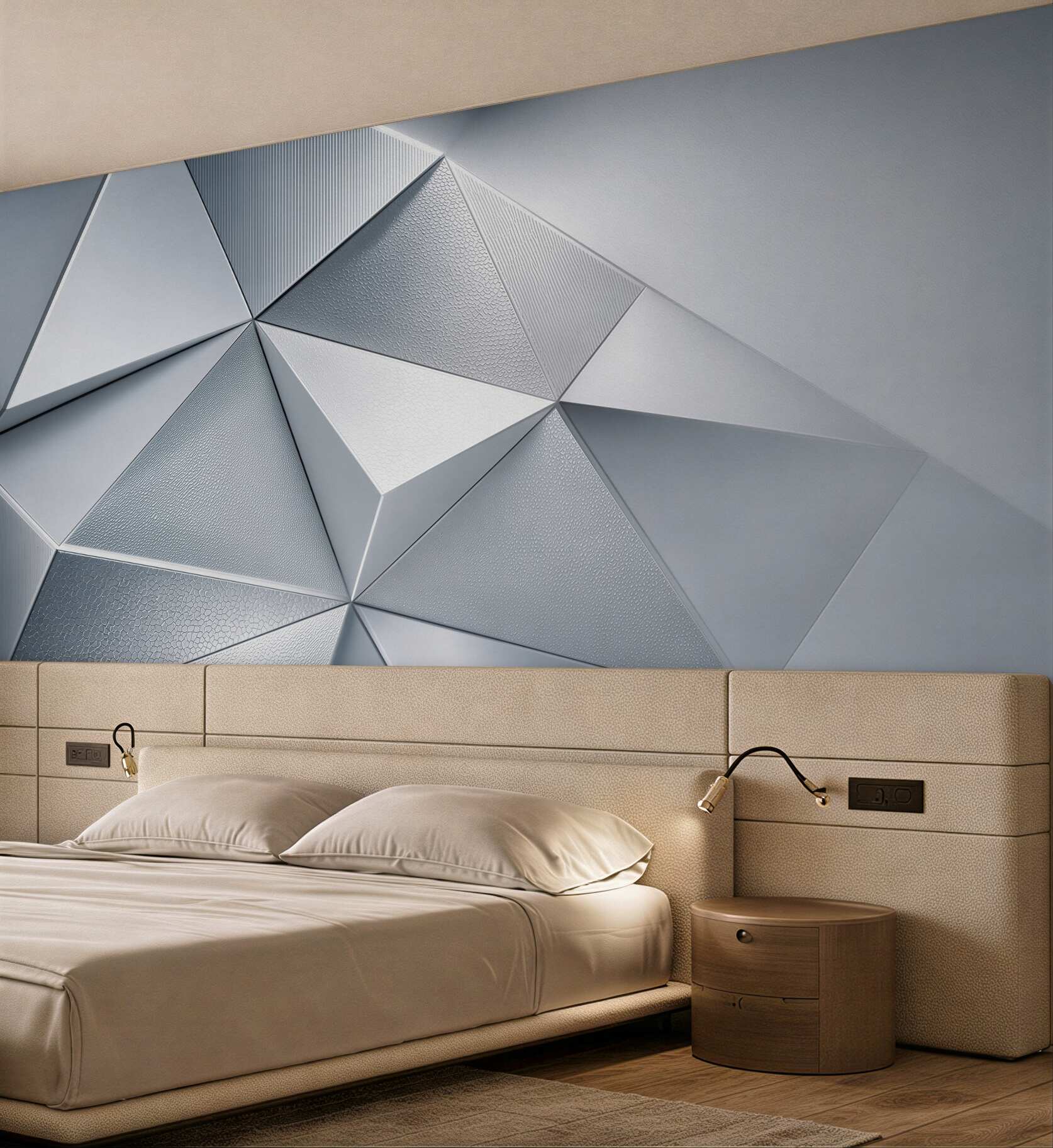 Fototapeta geometryczne trójkąty 3D srebrnoszare nowoczesne