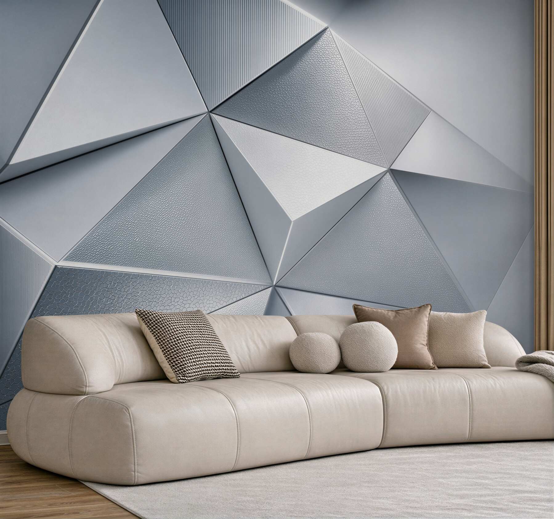 Fototapeta geometryczne trójkąty 3D srebrnoszare nowoczesne