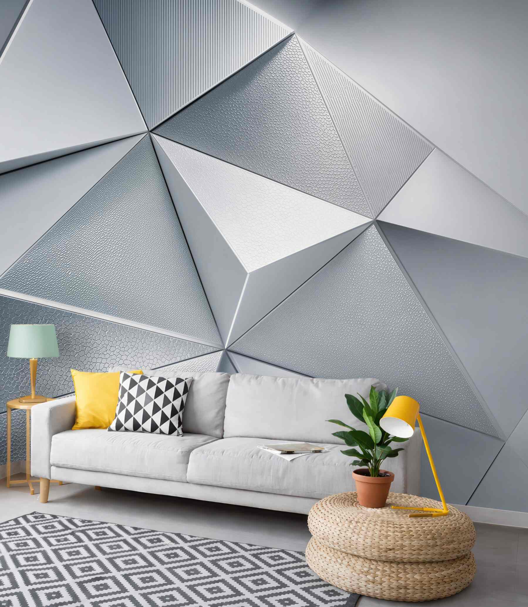 Fototapeta geometryczne trójkąty 3D srebrnoszare nowoczesne