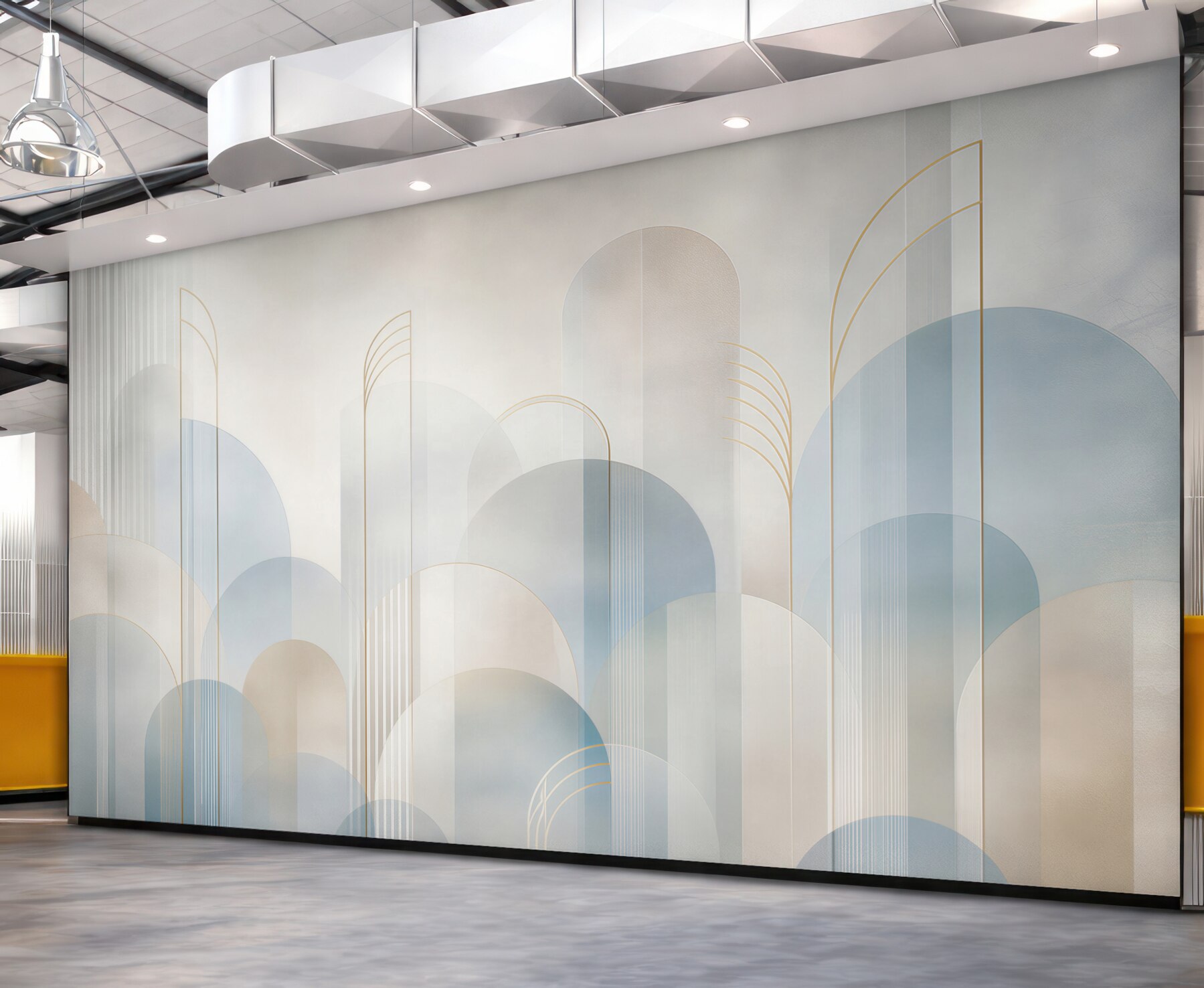 Fototapeta geometryczne łuki błękitno beżowe w stylu art déco