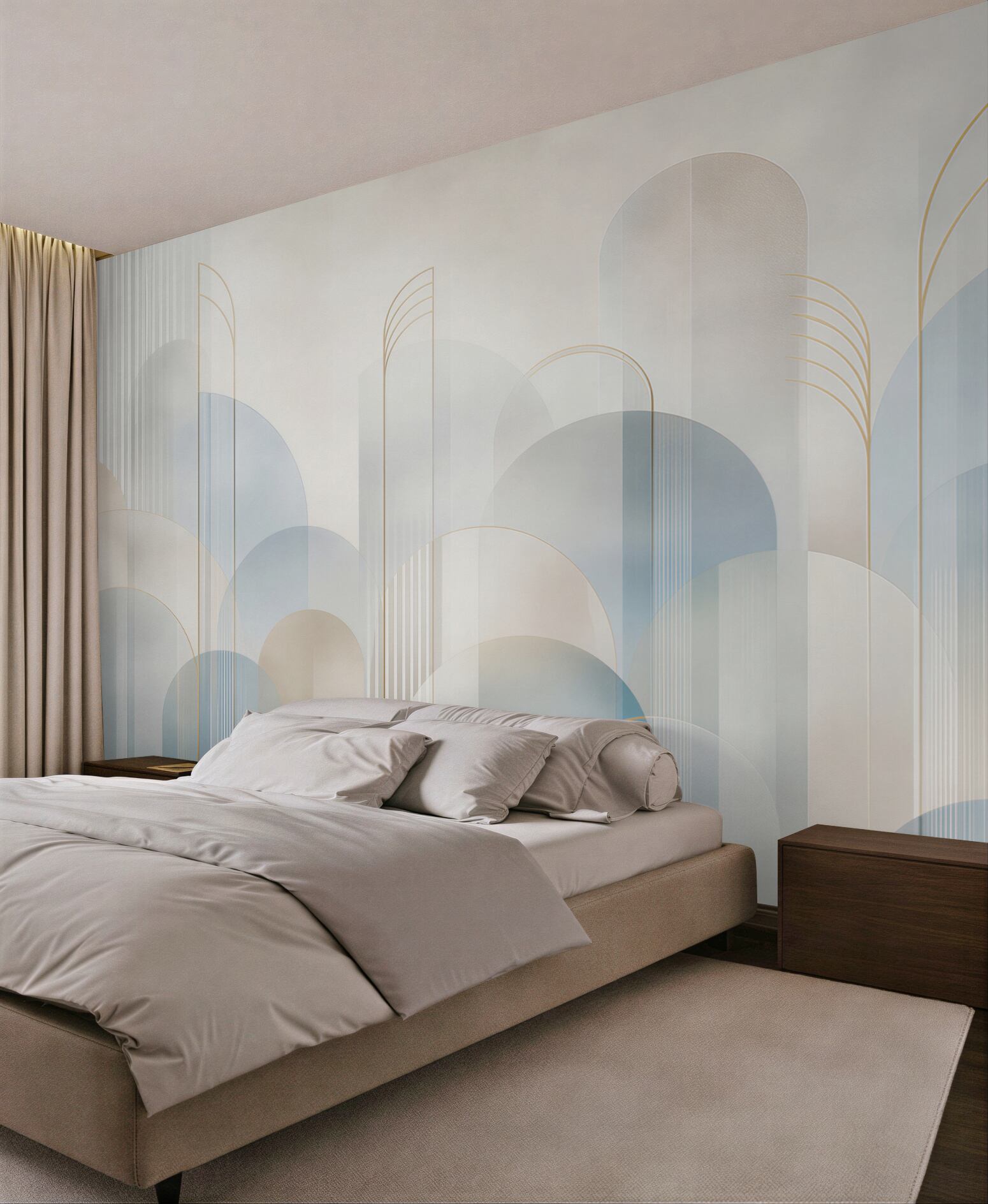 Fototapeta geometryczne łuki błękitno beżowe w stylu art déco