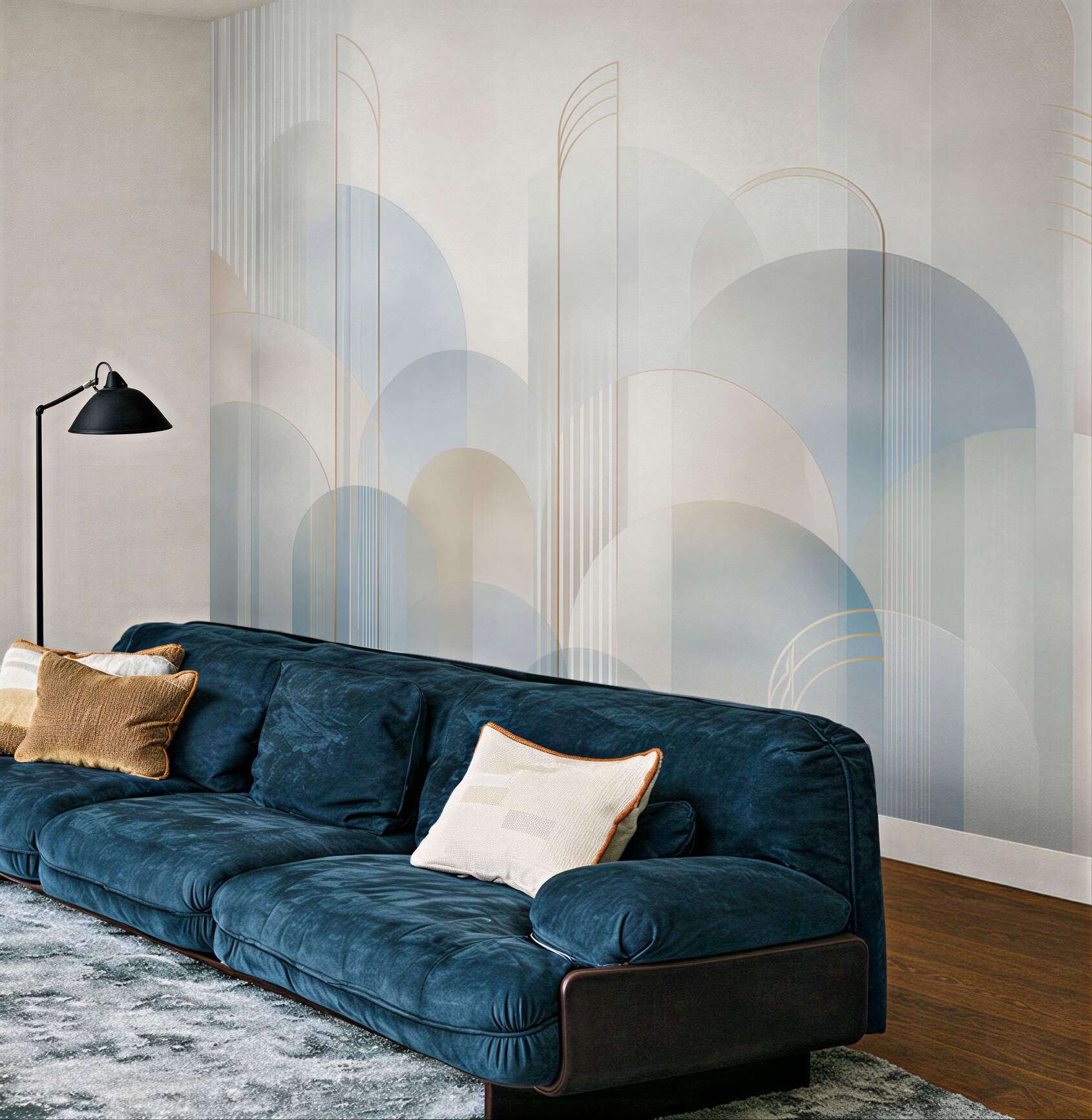 Fototapeta geometryczne łuki błękitno beżowe w stylu art déco