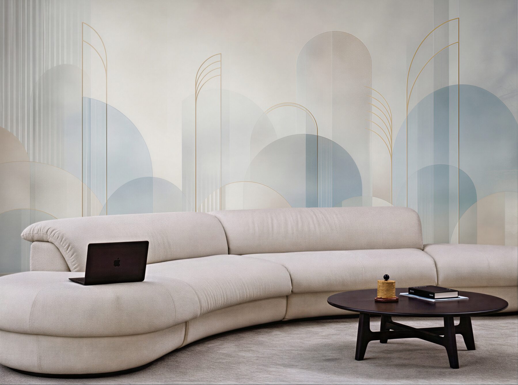 Fototapeta geometryczne łuki błękitno beżowe w stylu art déco