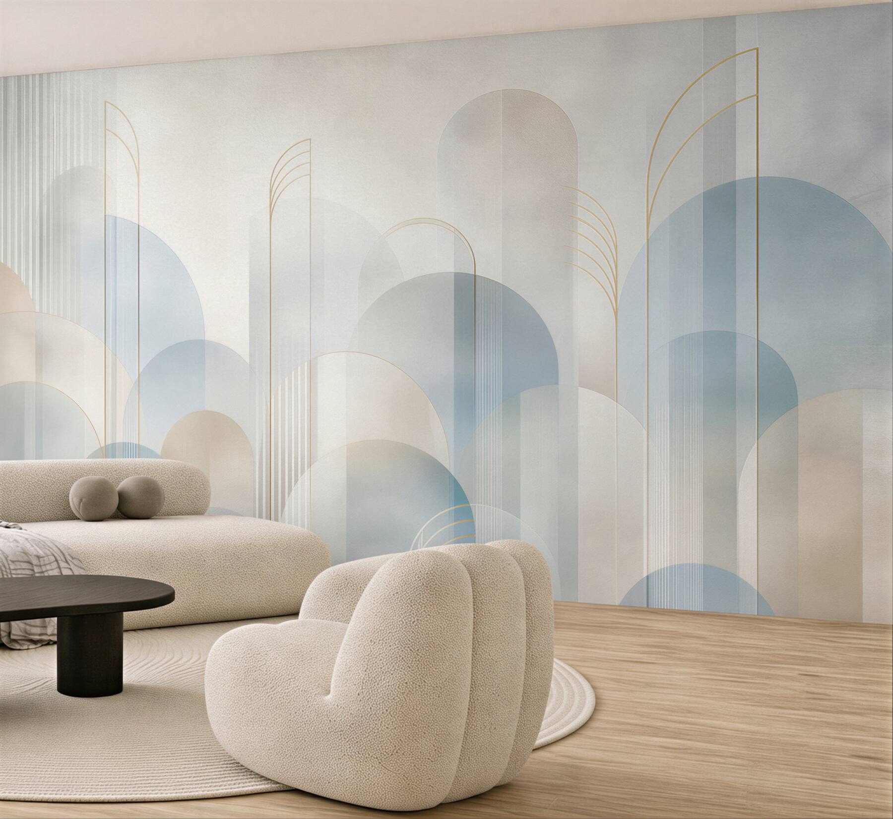 Fototapeta geometryczne łuki błękitno beżowe w stylu art déco