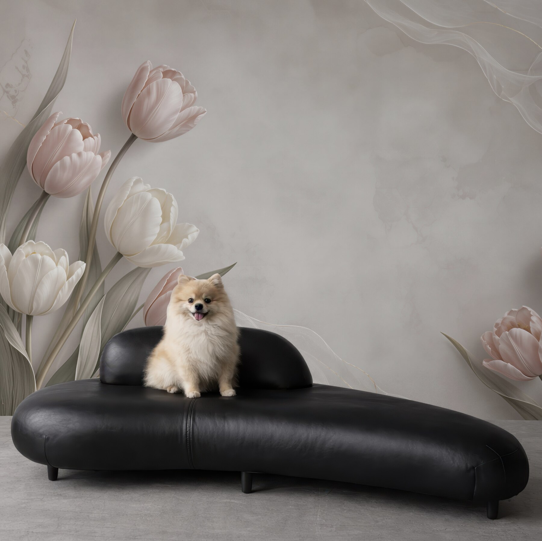 Fototapeta tulipany pudrowy róż i biel na beżowym tle elegancka