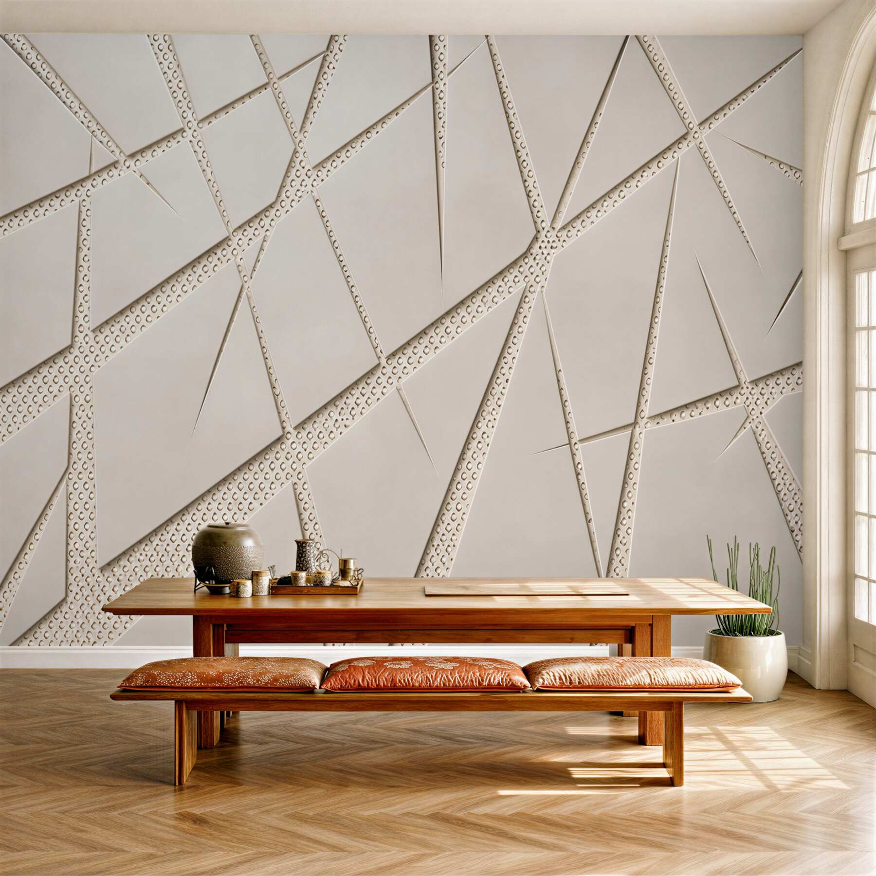 Fototapeta geometryczna beżowa abstrakcja 3D do nowoczesnego wnętrza