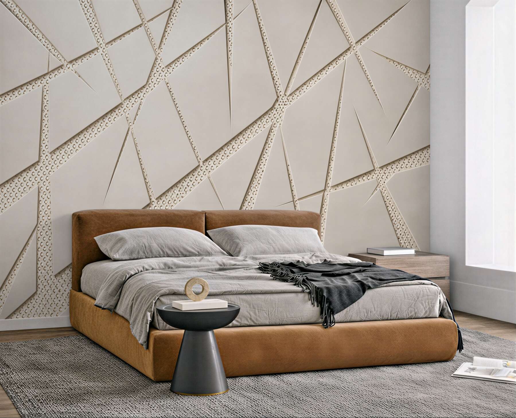 Fototapeta geometryczna beżowa abstrakcja 3D do nowoczesnego wnętrza