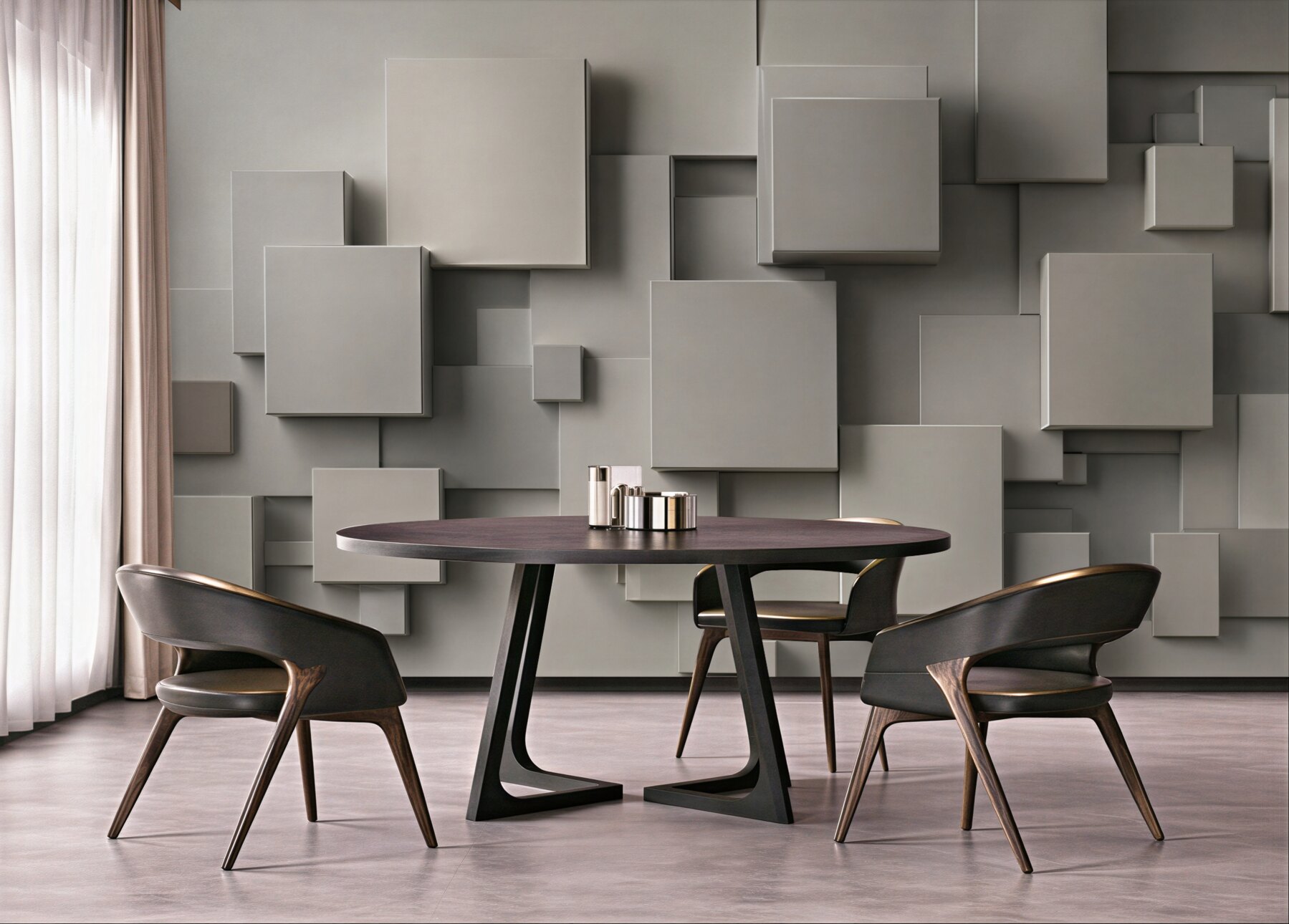 Fototapeta geometryczne kwadraty 3D beżowo szare nowoczesne