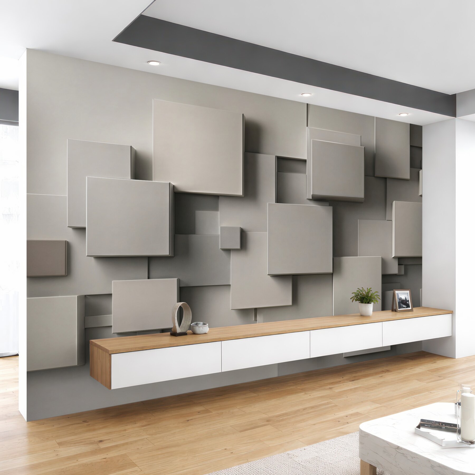 Fototapeta geometryczne kwadraty 3D beżowo szare nowoczesne