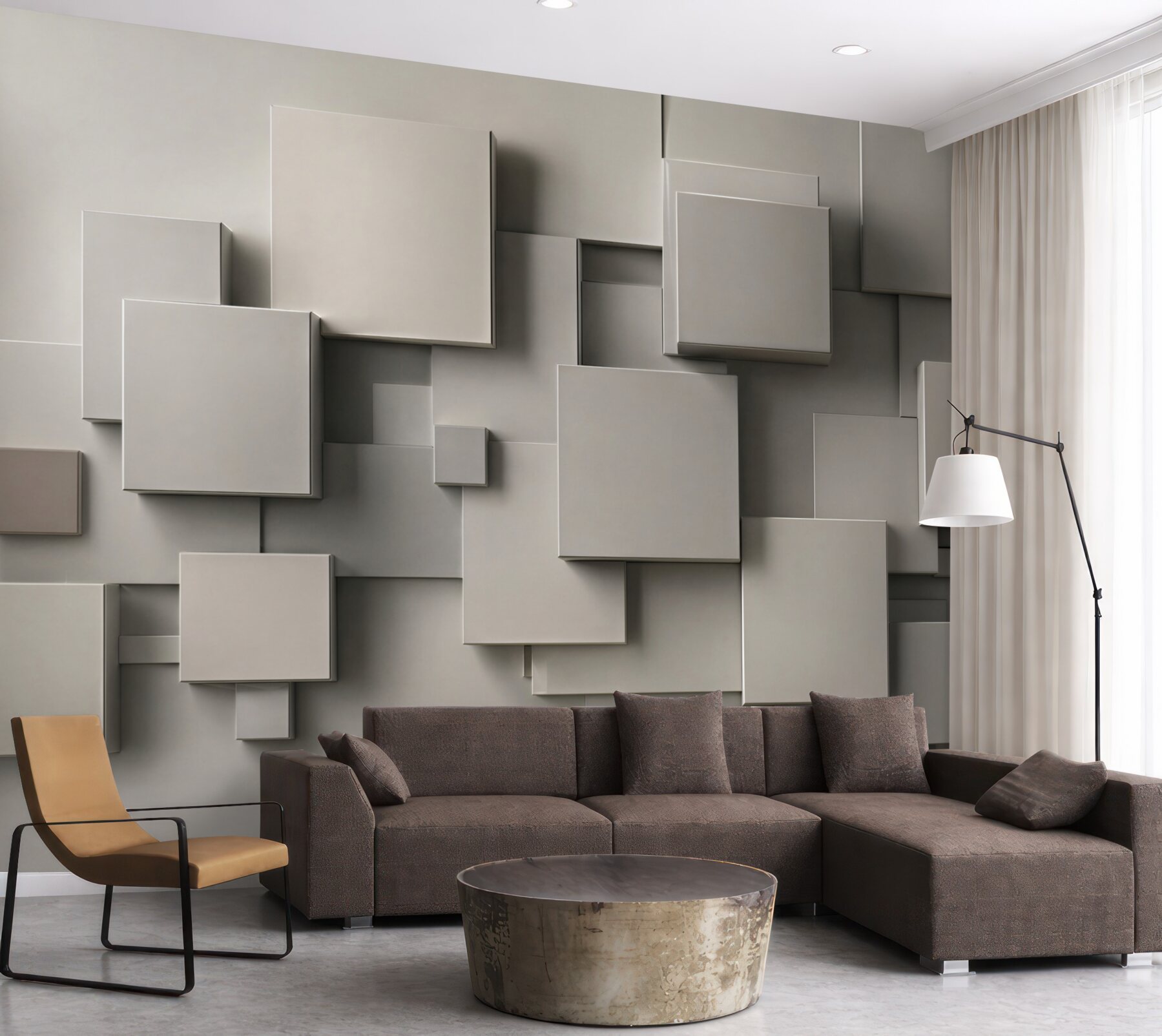 Fototapeta geometryczne kwadraty 3D beżowo szare nowoczesne