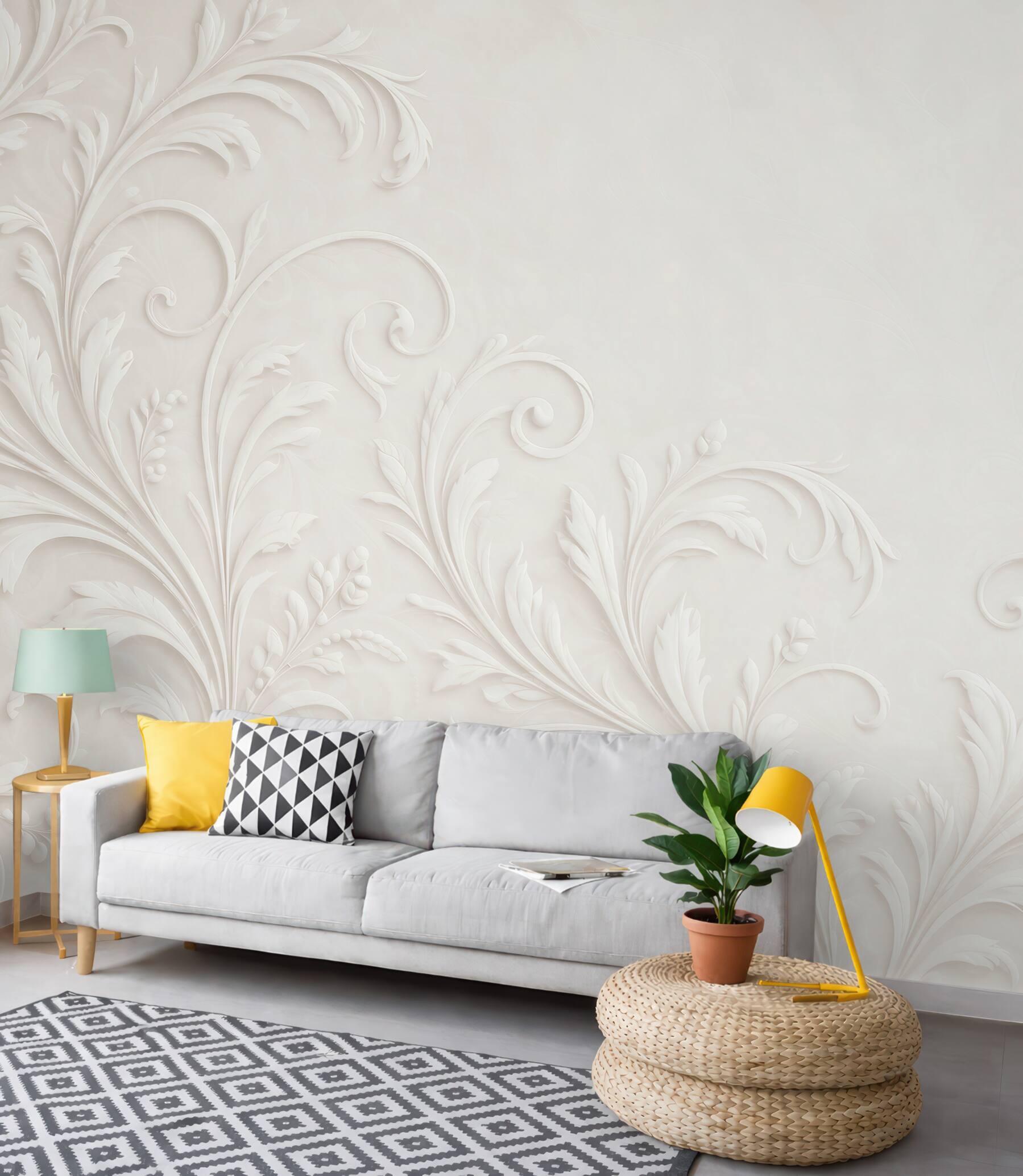 Fototapeta ornament roślinny kremowy elegancki do klasycznego wnętrza