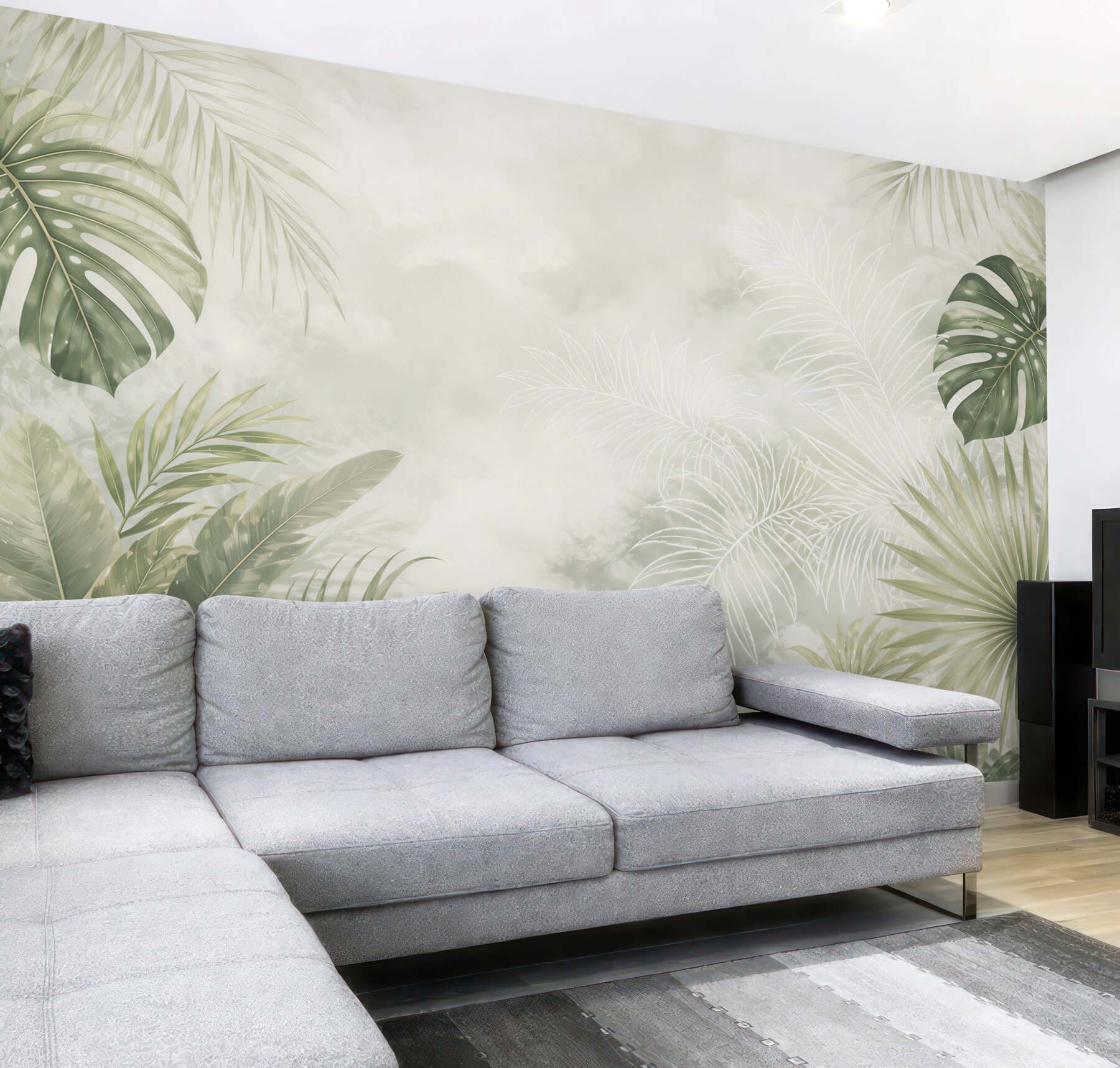 Fototapeta liście tropikalne zielone na jasnym tle w stylu urban jungle