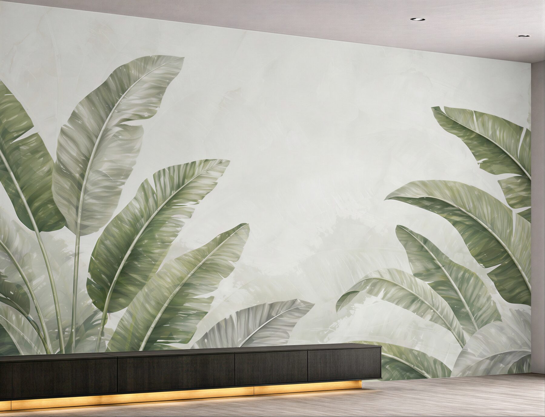 Fototapeta liście bananowca zielone na jasnym tle w stylu tropical soft