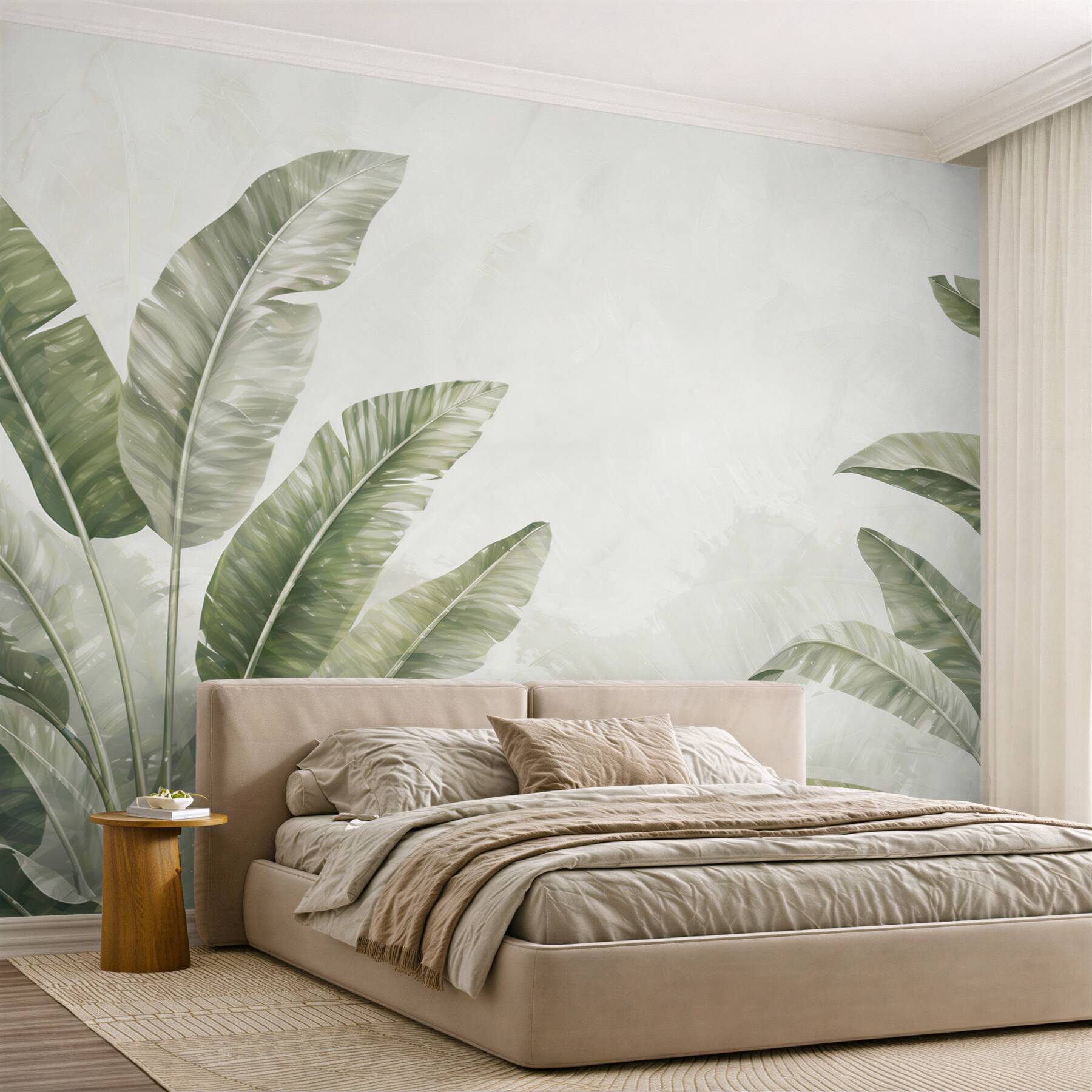 Fototapeta liście bananowca zielone na jasnym tle w stylu tropical soft