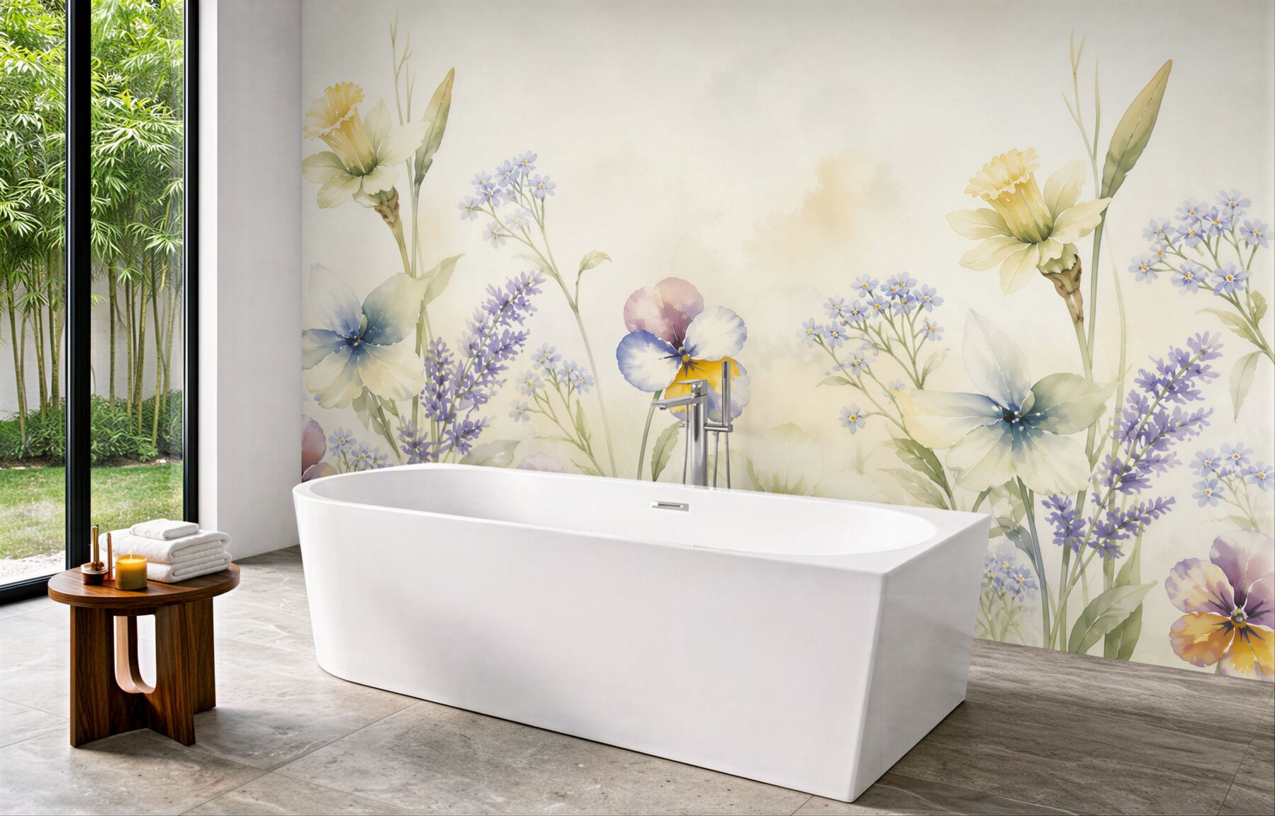 Fototapeta pastelowe kwiaty polne akwarelowe na jasnym tle