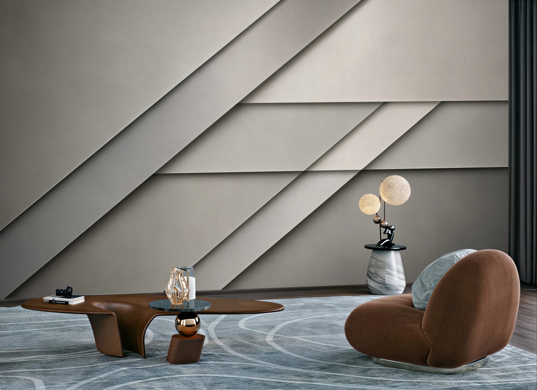 Fototapeta geometryczna abstrakcja 3D beżowo szara nowoczesna