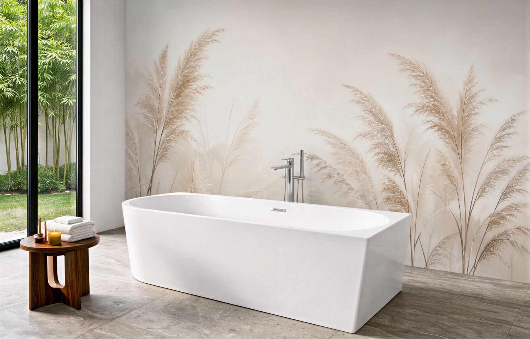 Fototapeta trawy pampasowe beżowe we mgle spokojna i naturalna