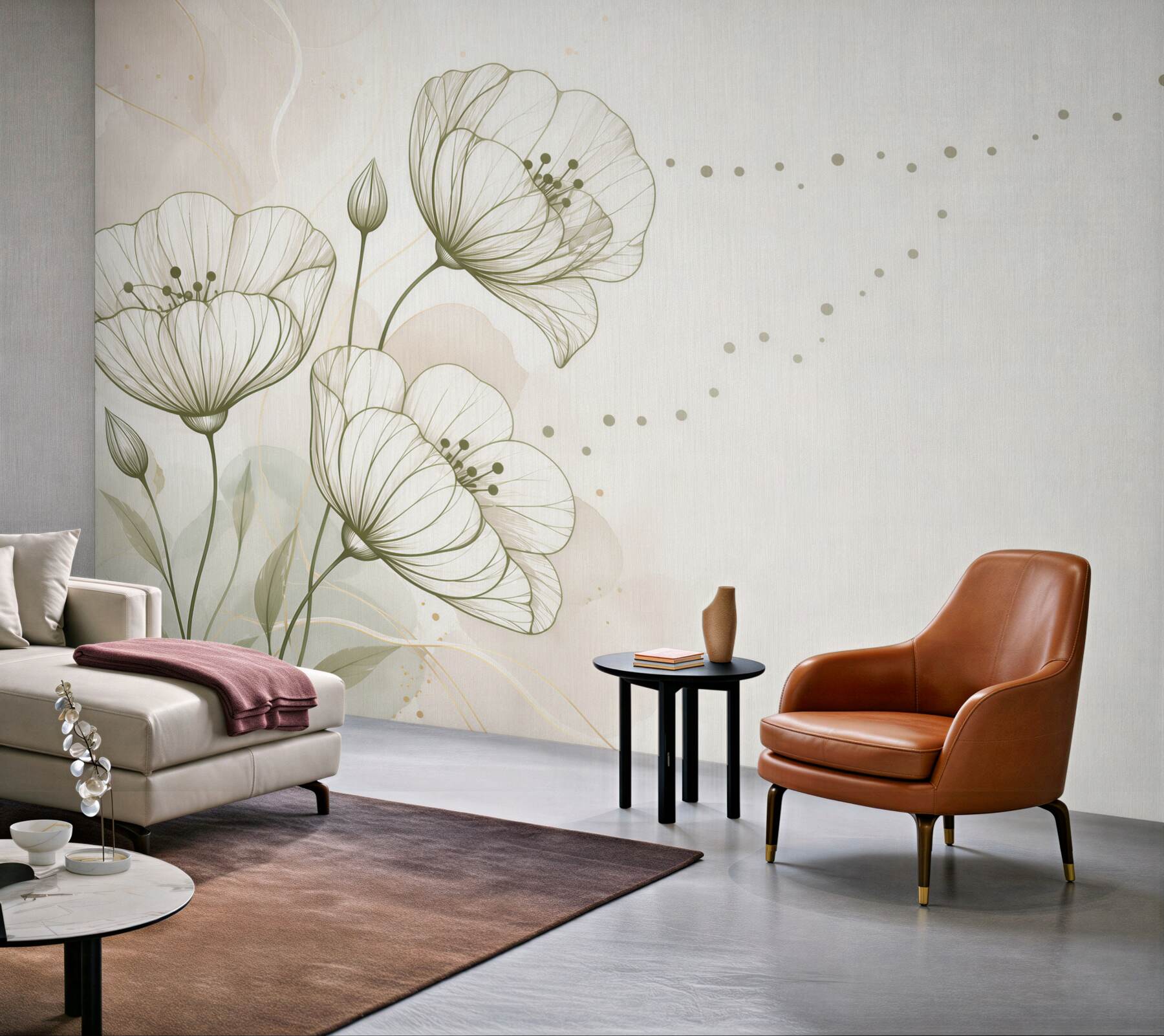 Fototapeta delikatne kwiaty line art beżowe eleganckie