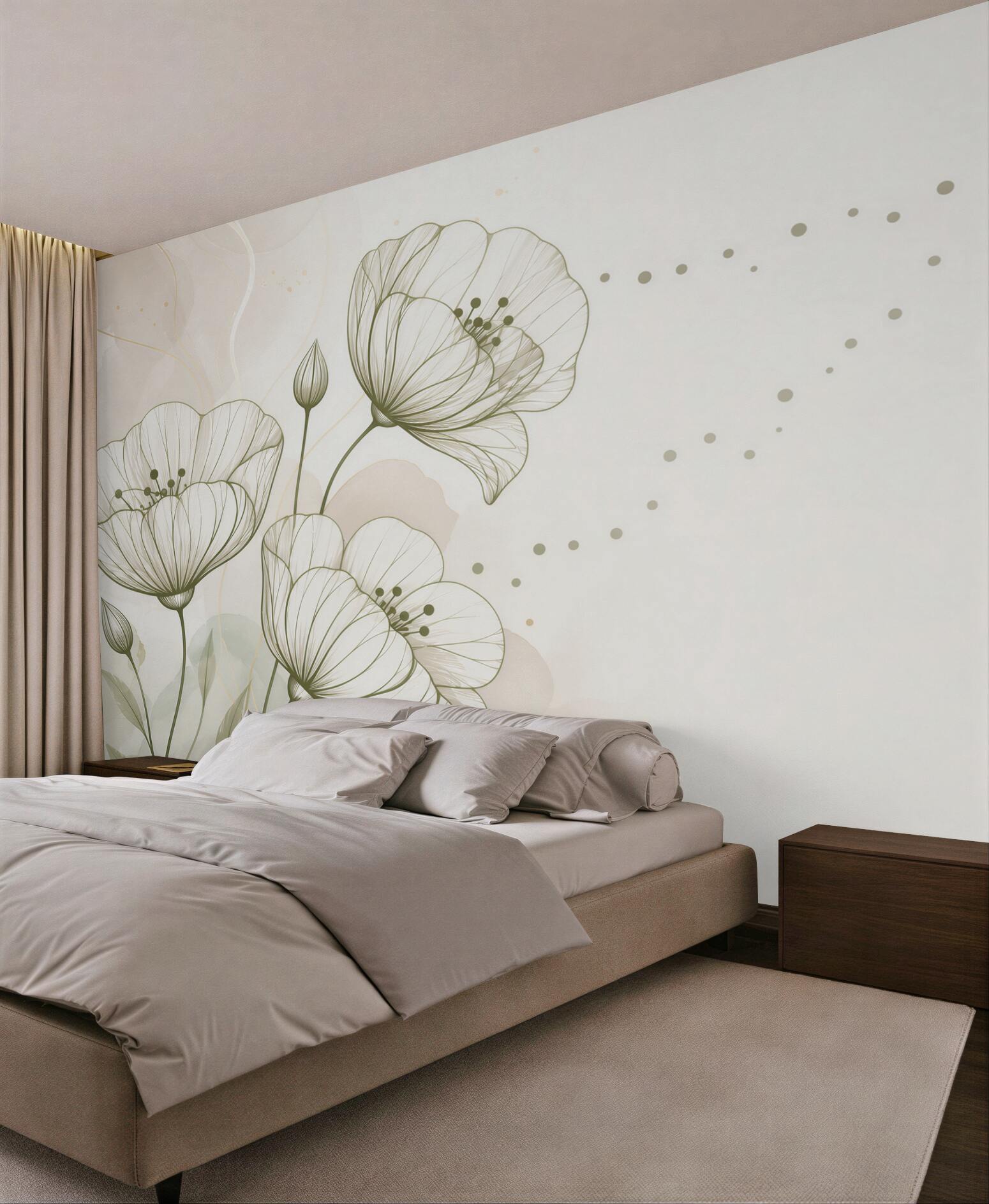 Fototapeta delikatne kwiaty line art beżowe eleganckie