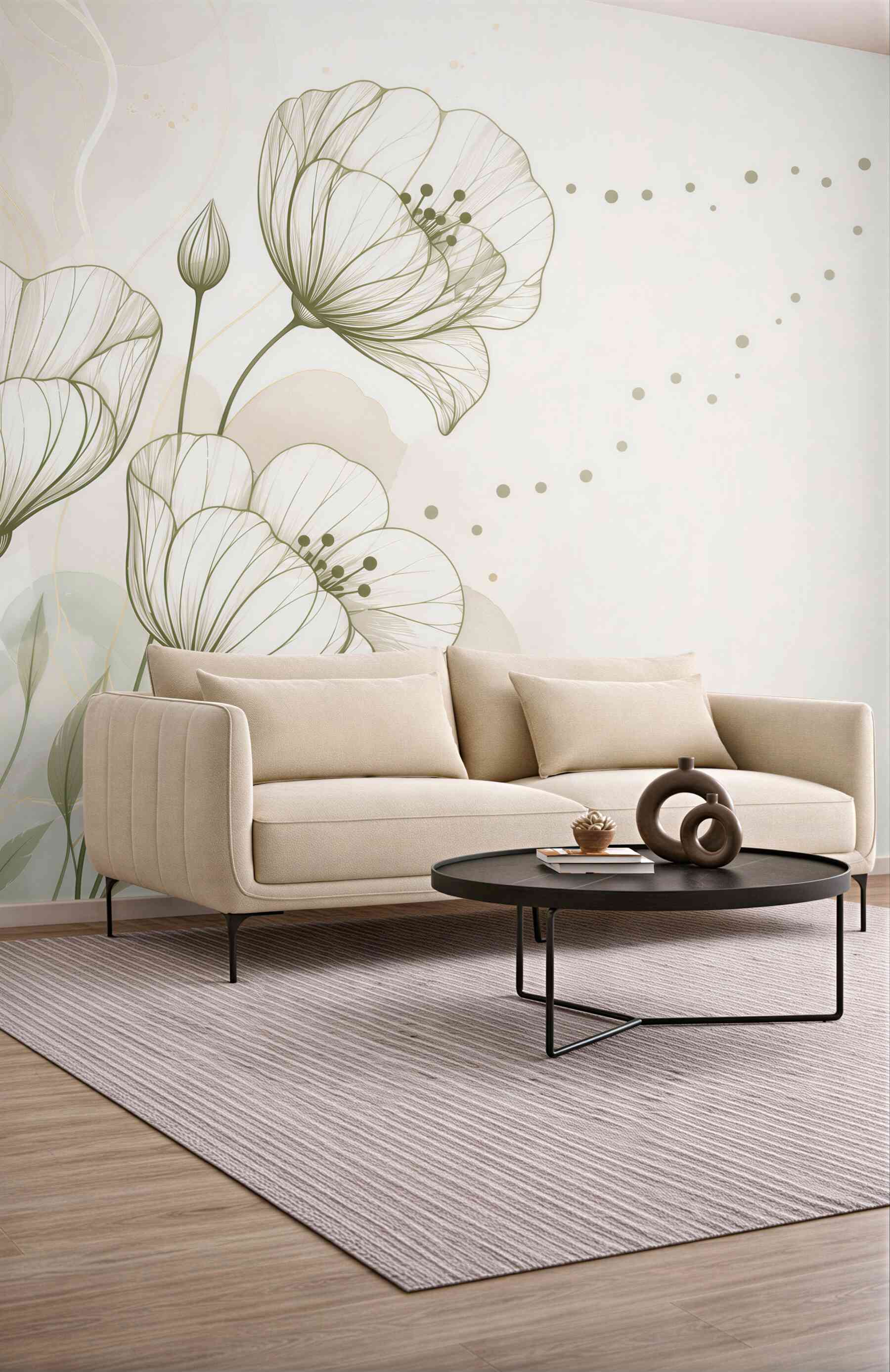 Fototapeta delikatne kwiaty line art beżowe eleganckie