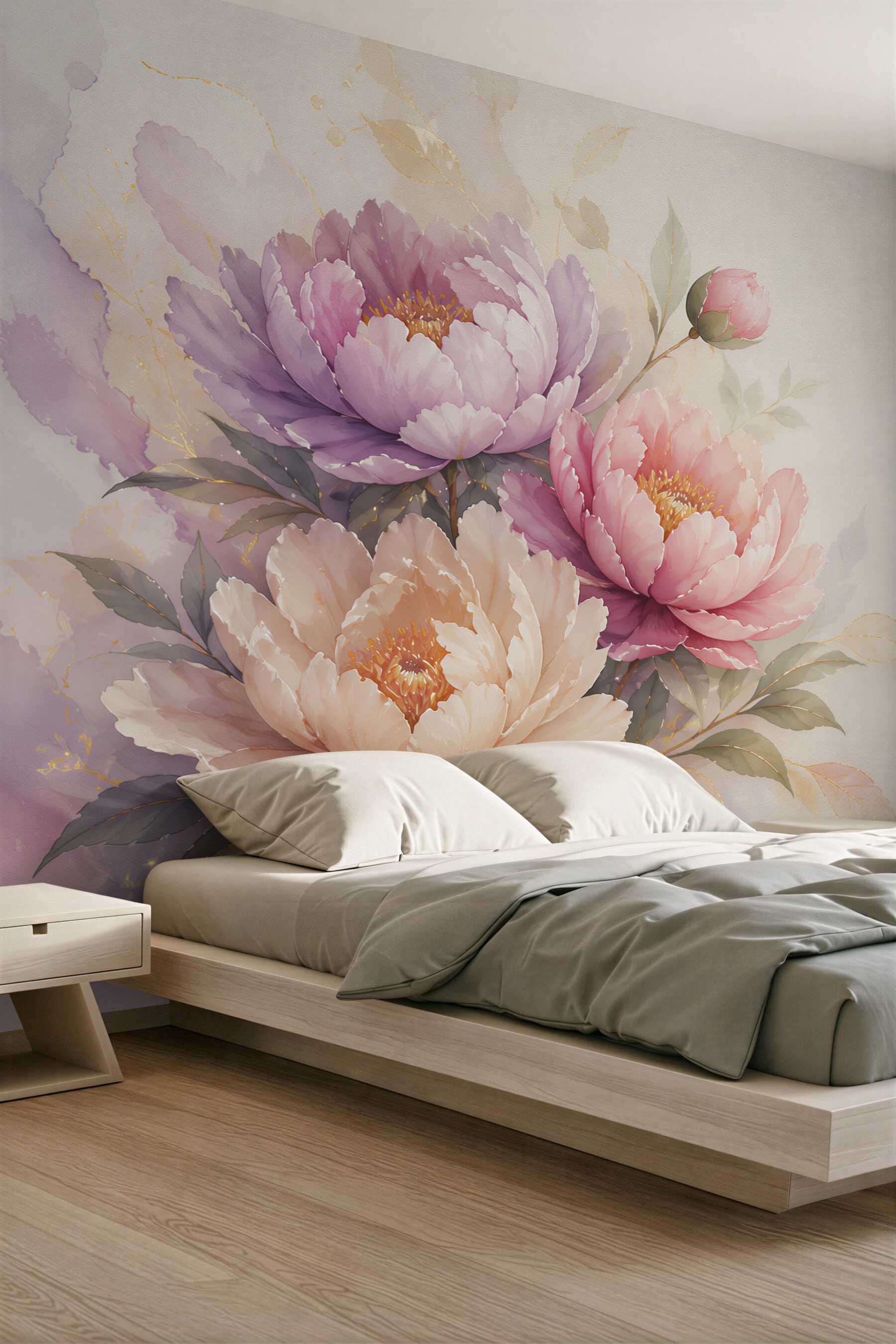 Fototapeta kwiaty piwonie pastelowe różowo beżowe eleganckie