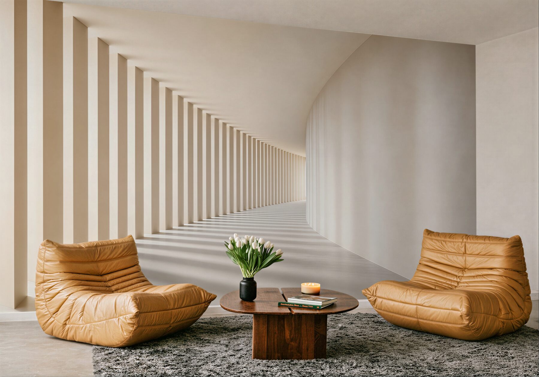 Fototapeta nowoczesny korytarz architektoniczny beżowy 3D minimalistyczny
