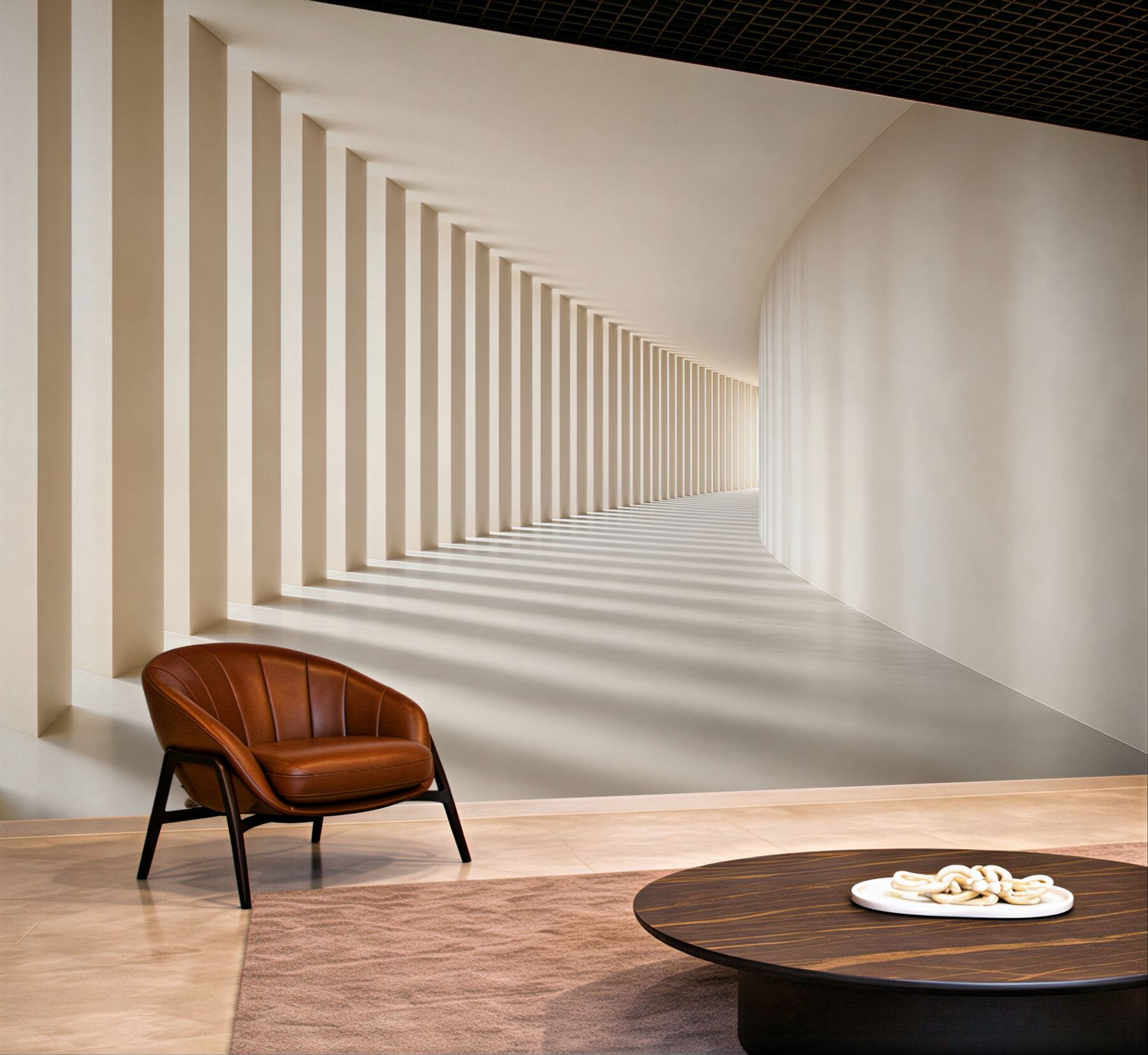 Fototapeta nowoczesny korytarz architektoniczny beżowy 3D minimalistyczny