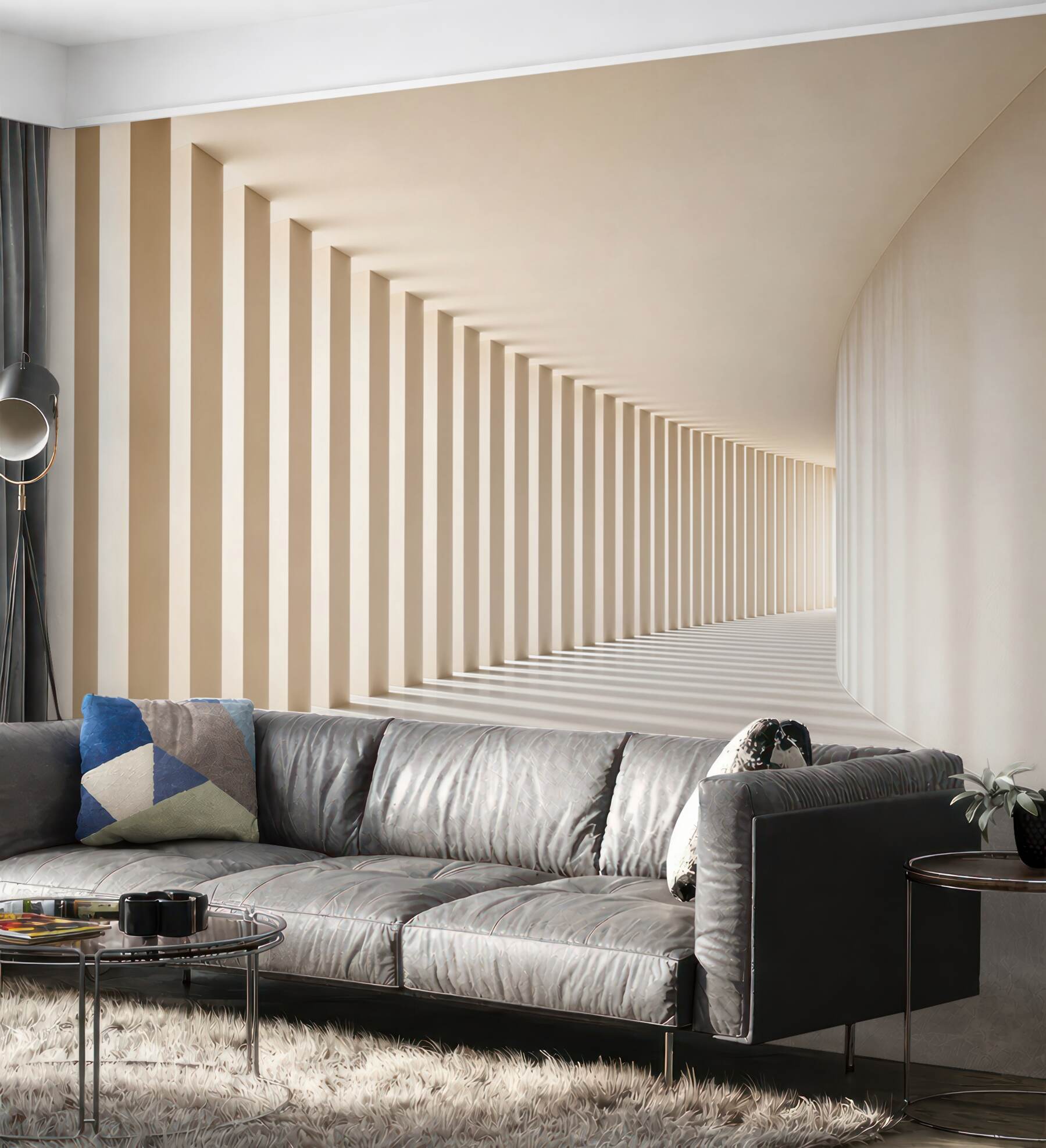 Fototapeta nowoczesny korytarz architektoniczny beżowy 3D minimalistyczny