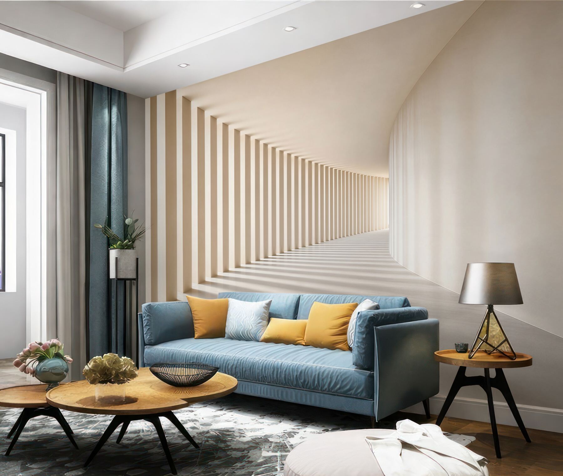 Fototapeta nowoczesny korytarz architektoniczny beżowy 3D minimalistyczny