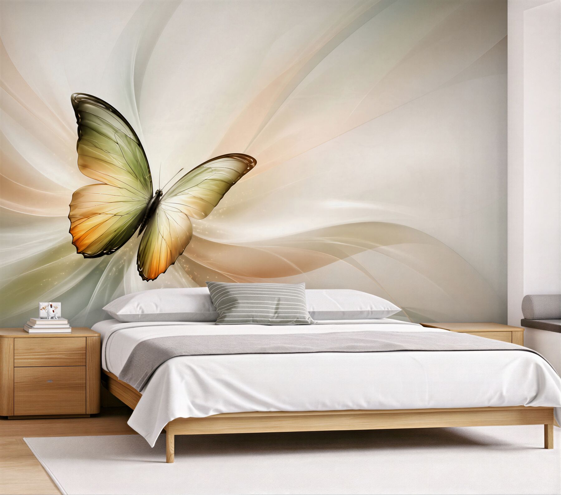 Fototapeta motyl abstrakcyjny w beżowo zielonych tonach elegancka