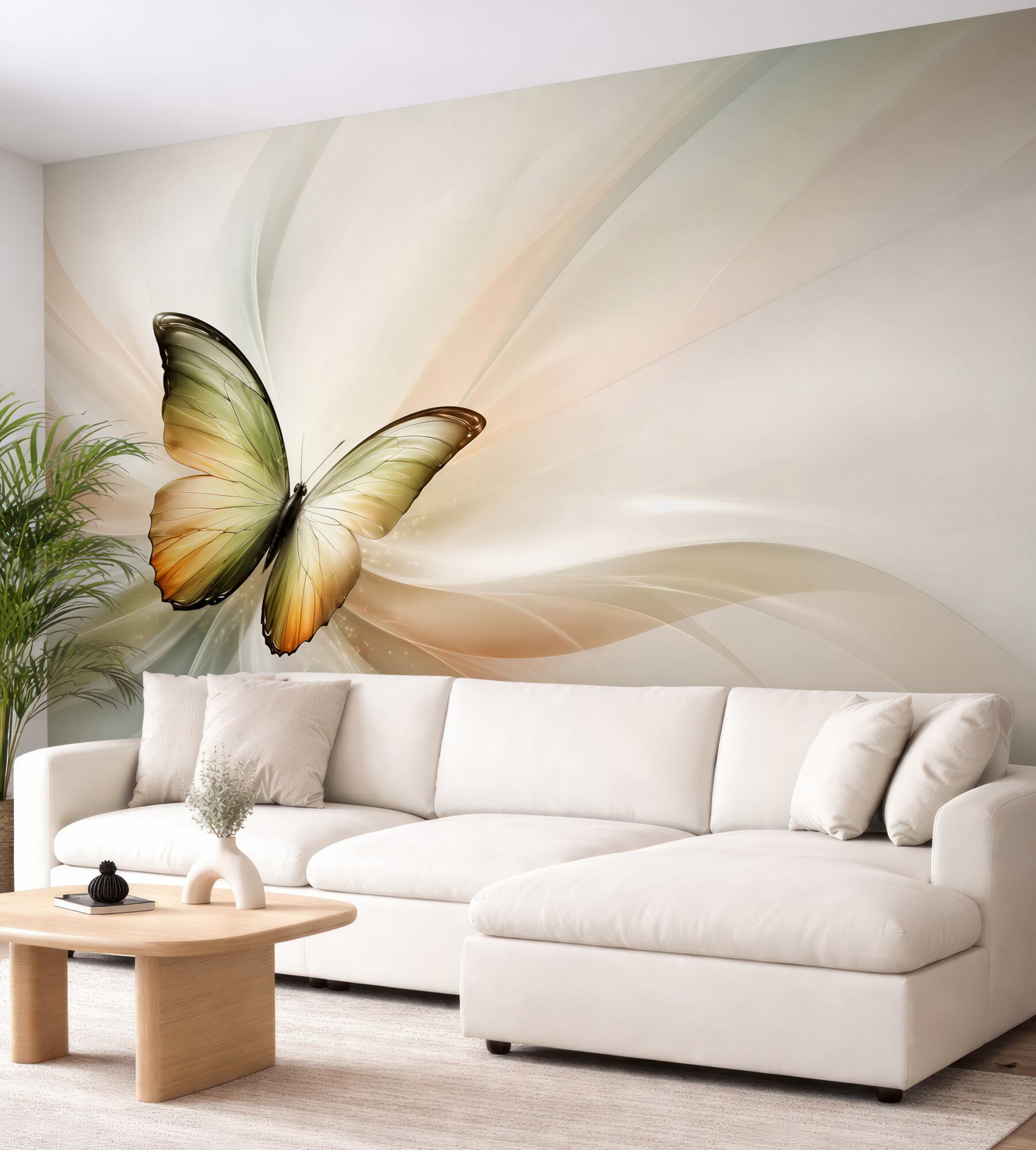 Fototapeta motyl abstrakcyjny w beżowo zielonych tonach elegancka