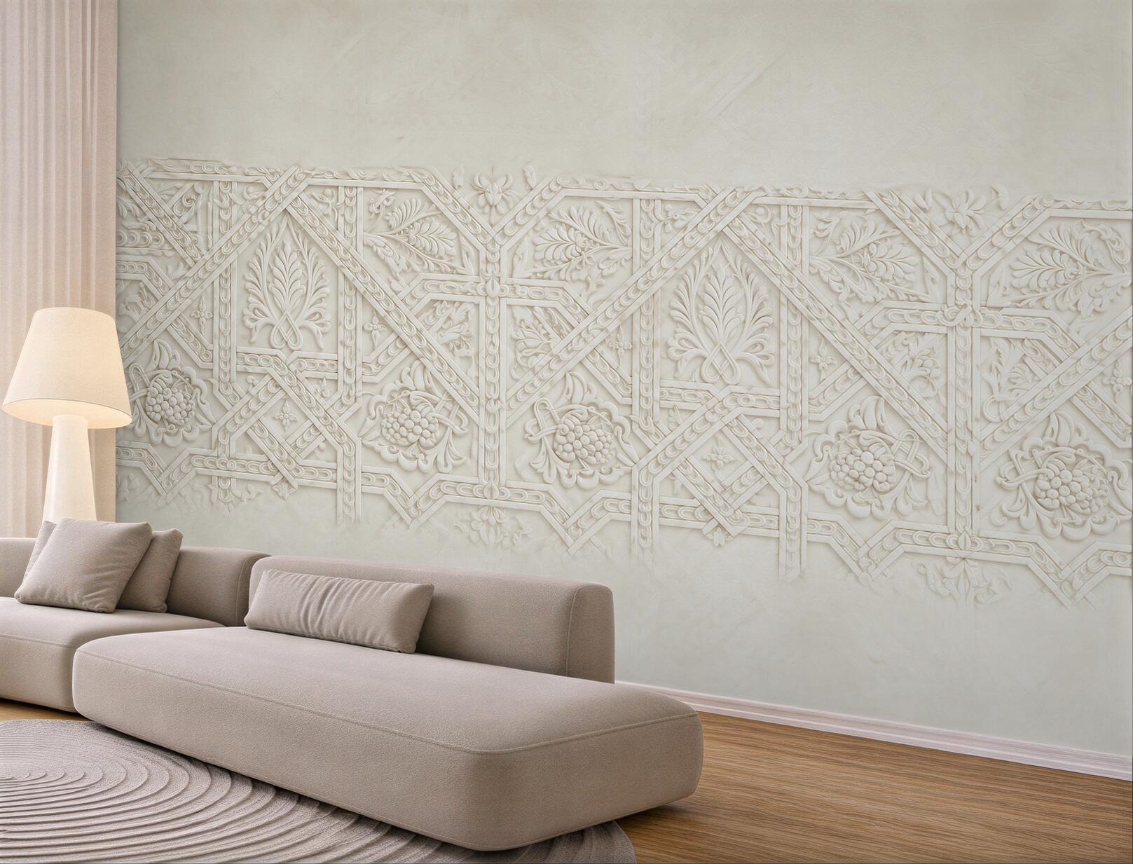 Fototapeta ornament roślinny beżowy w stylu arabskim elegancki