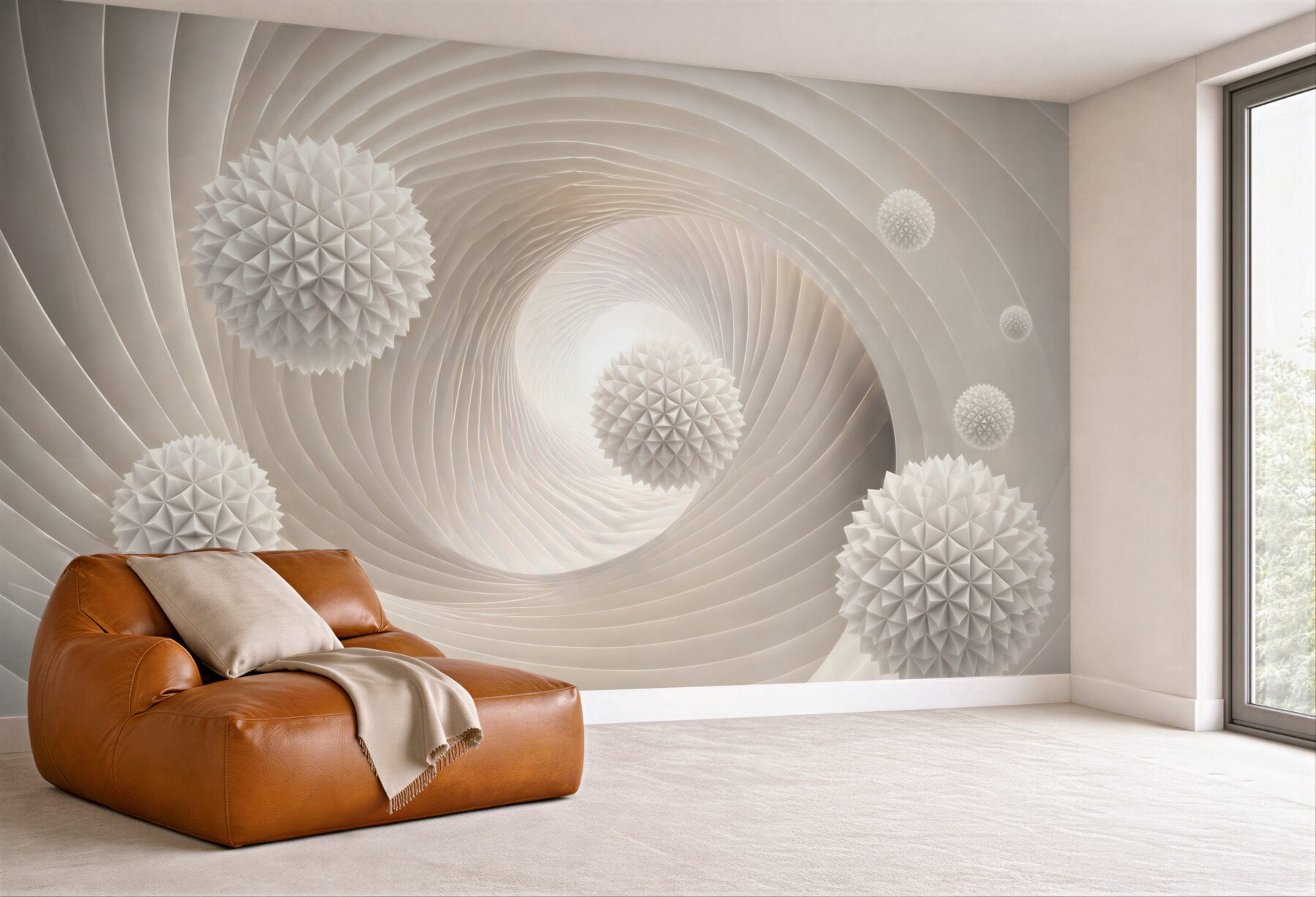Fototapeta abstrakcyjne białe kule 3D w spiralnym tunelu nowoczesna