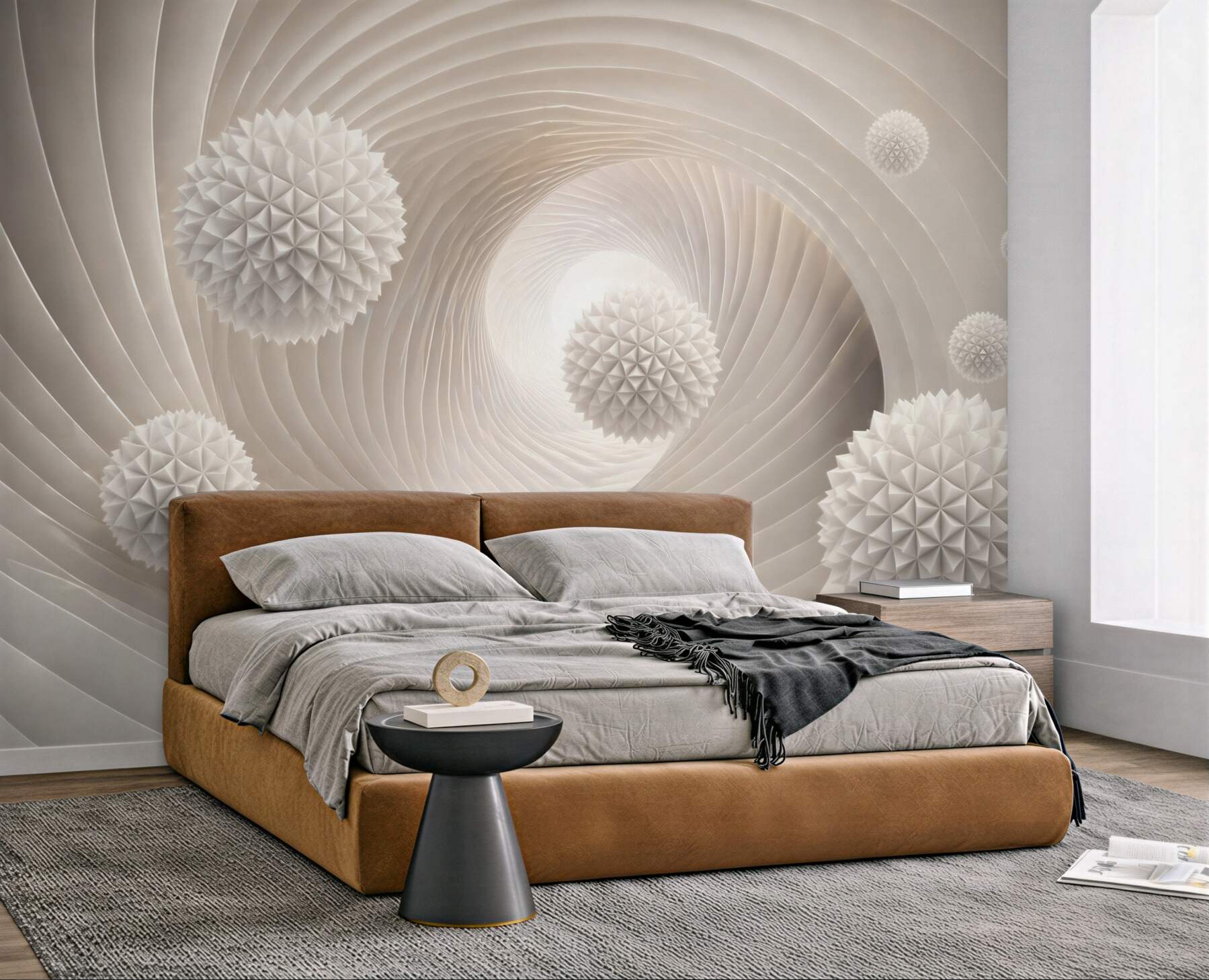 Fototapeta abstrakcyjne białe kule 3D w spiralnym tunelu nowoczesna