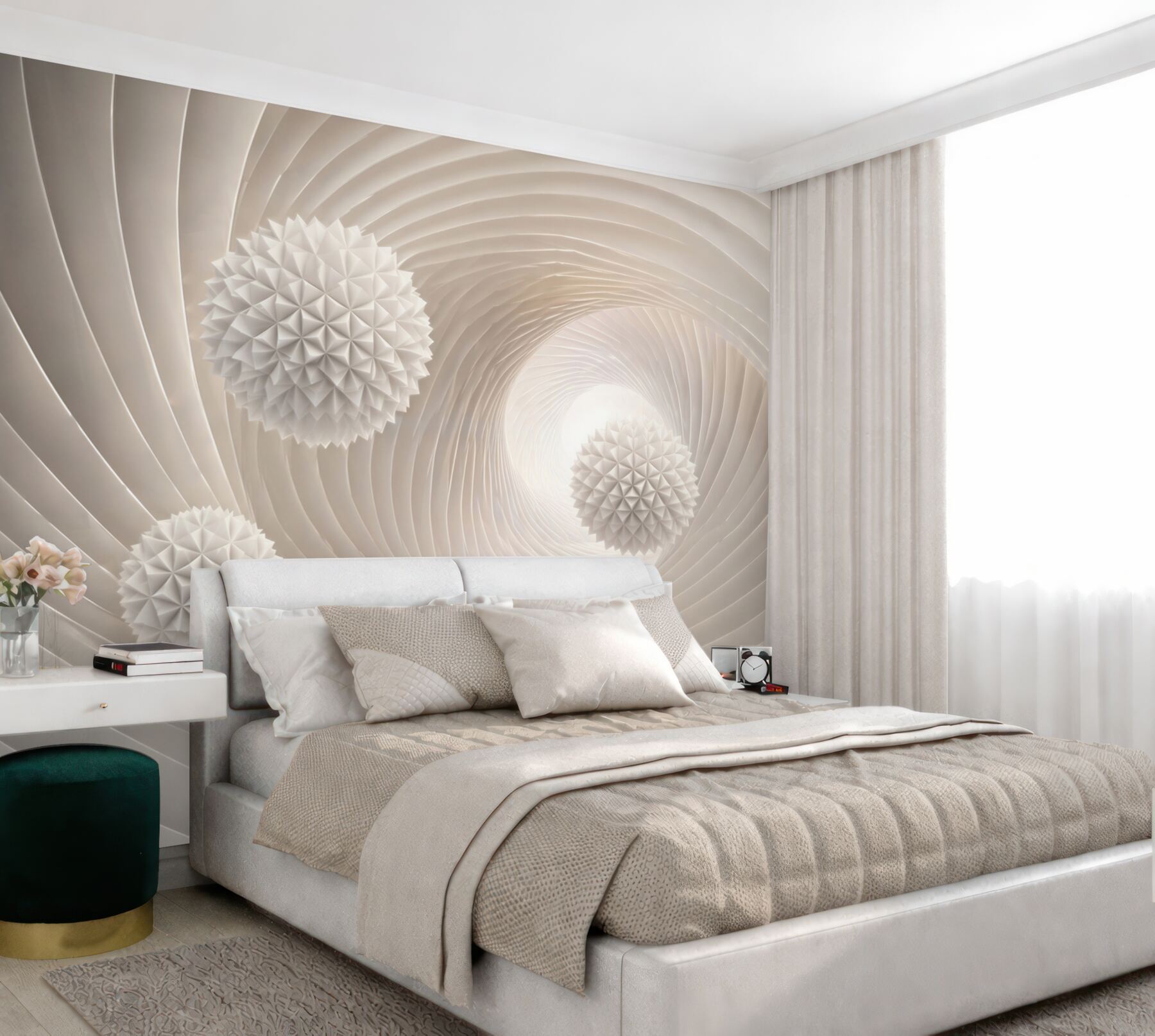 Fototapeta abstrakcyjne białe kule 3D w spiralnym tunelu nowoczesna
