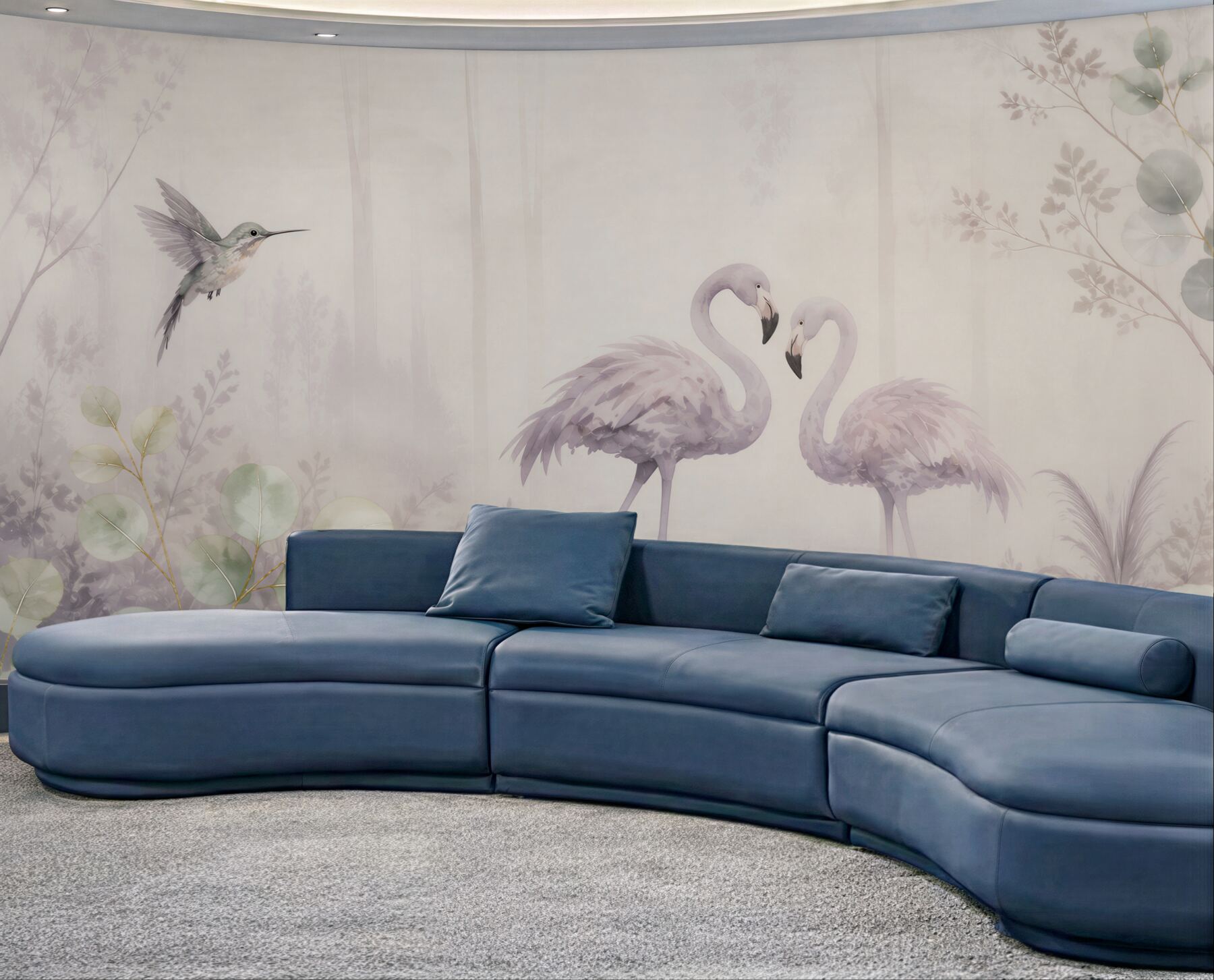 Fototapeta flamingi i koliber pastelowe w leśnej scenerii